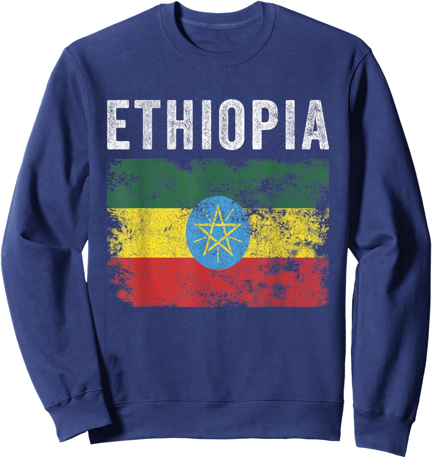 Ethiopia Flag Distressed - Men Women Kids - Ethiopian Flag Sweatshirt - Sweatshirt | Navy