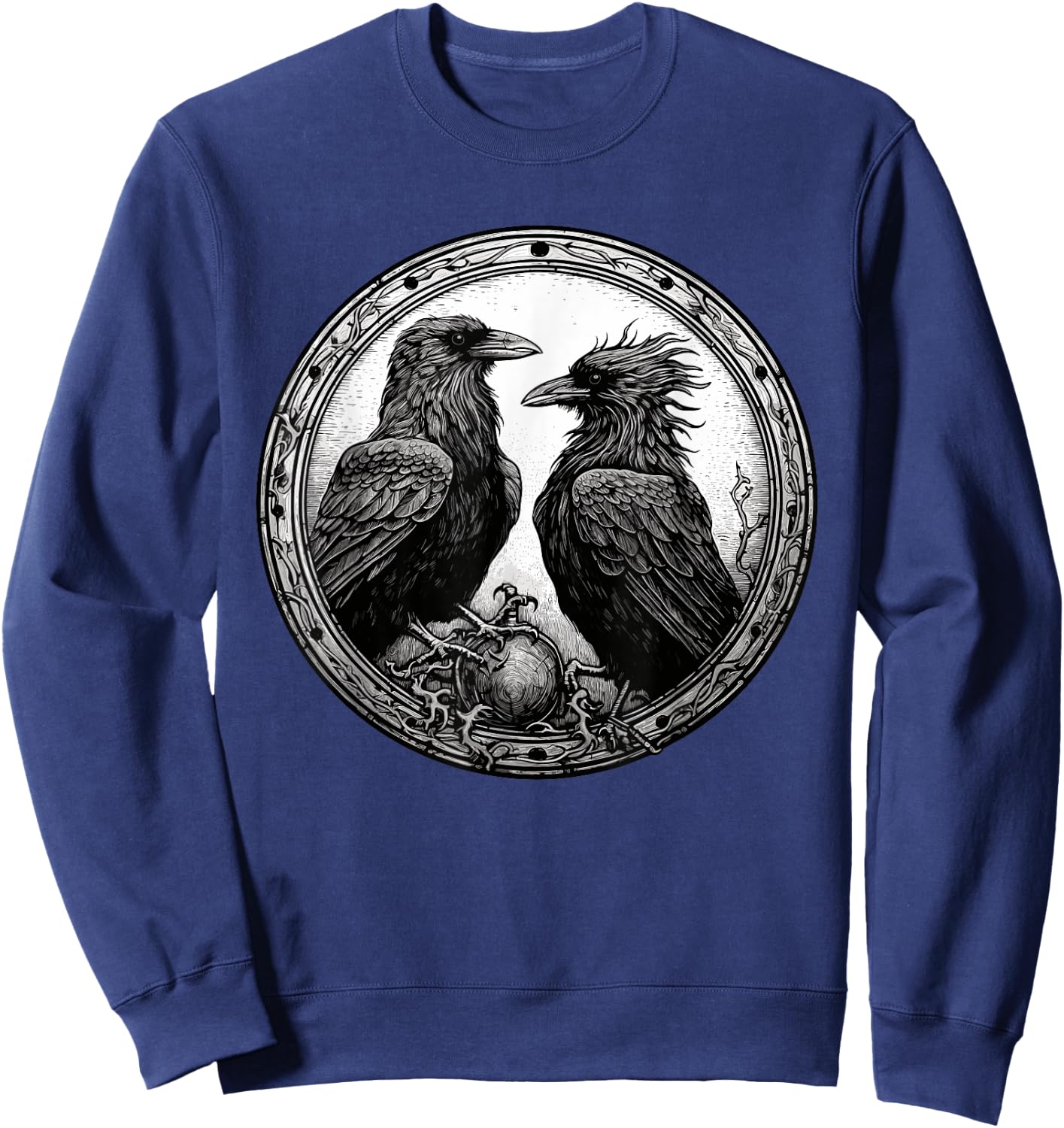 Raven Illustration White Black Ravens Goth Crow Sweatshirt - Sweatshirt | Navy