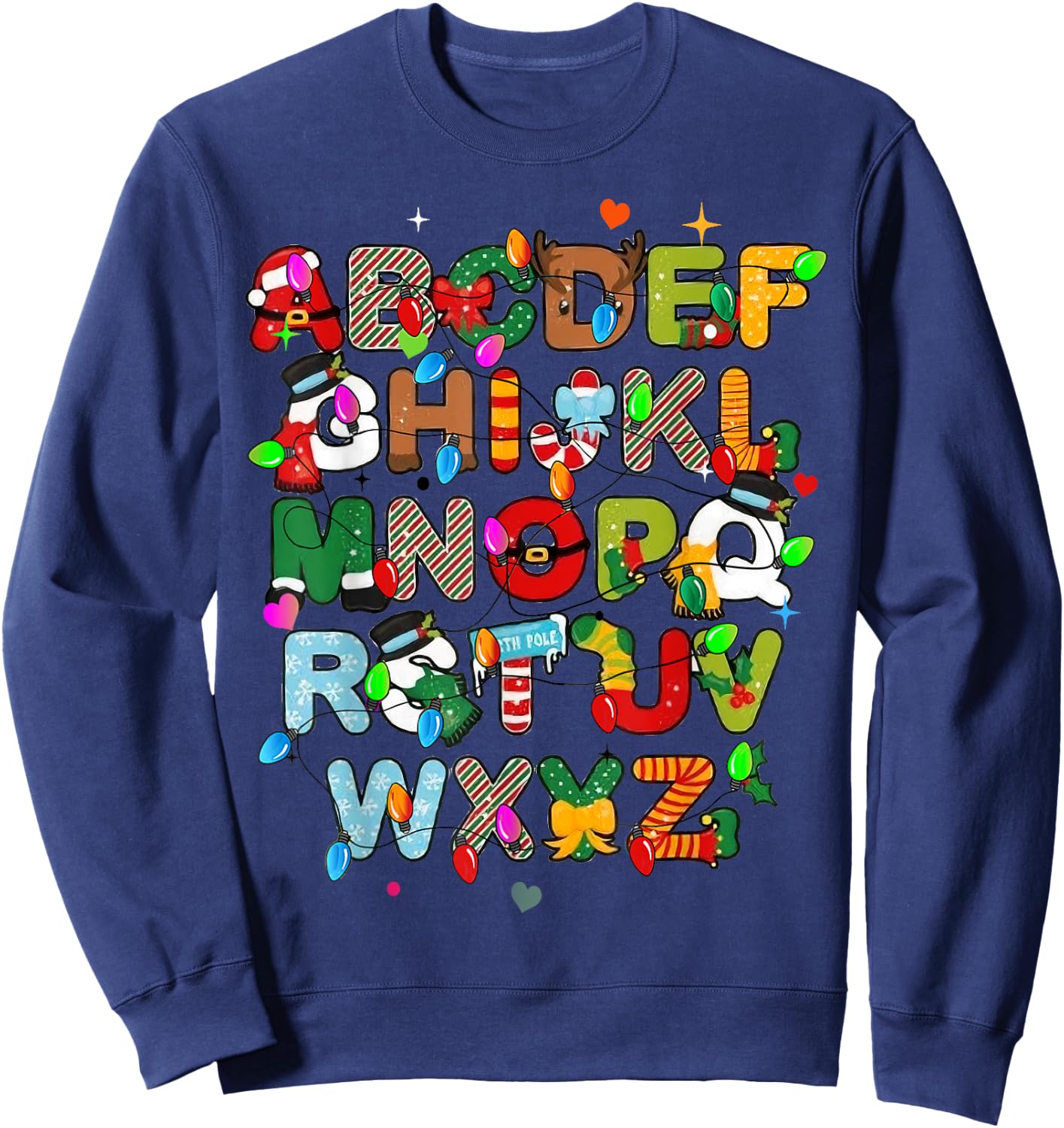 ABCs Learning Kindergarten Teacher Christmas Lights Alphabet Women Kids Sweatshirt - Sweatshirt | Navy
