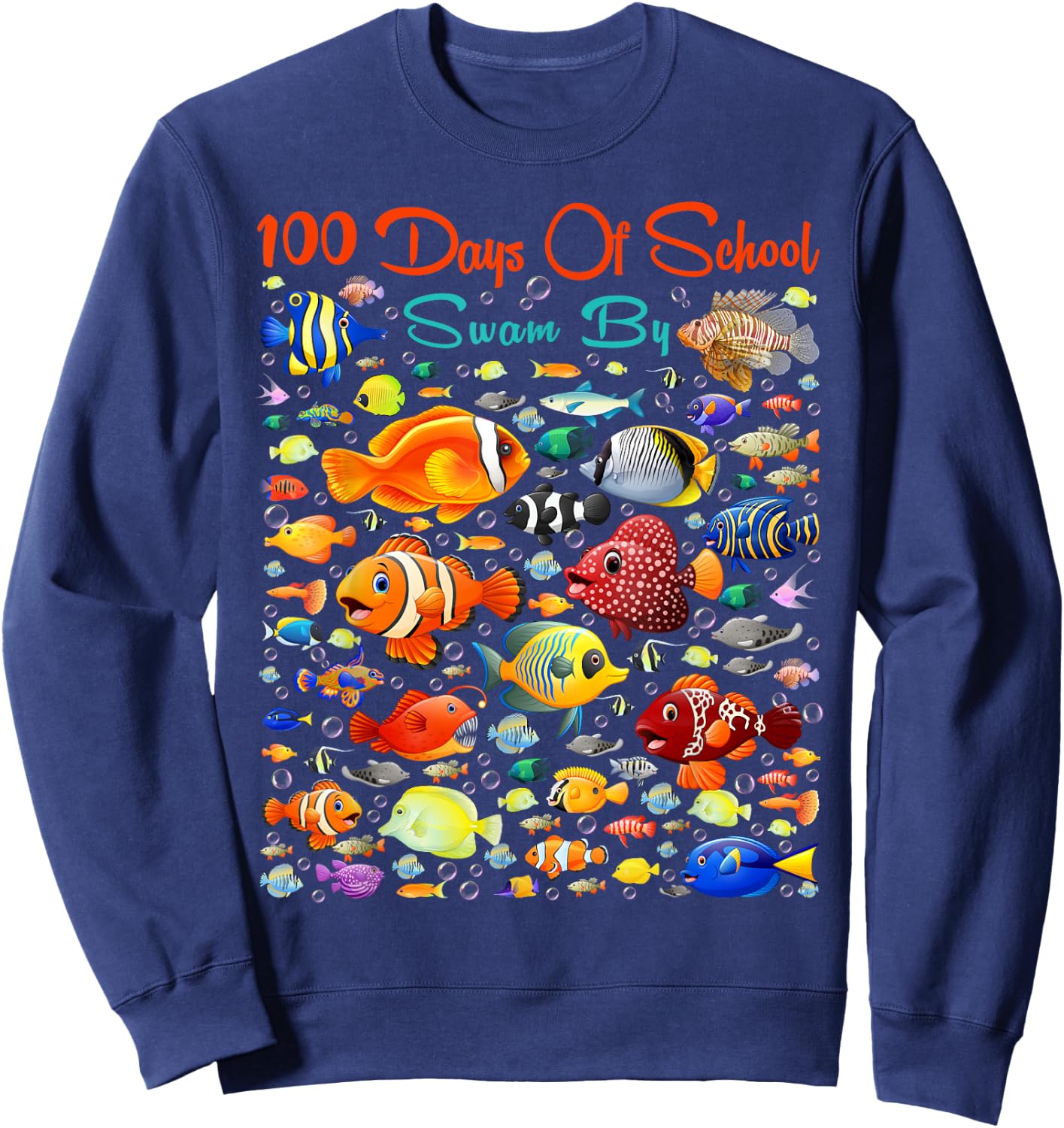100 Days Of School Swam By Ocean Fishes 100 Days Smarter Kid Sweatshirt - Sweatshirt | Navy