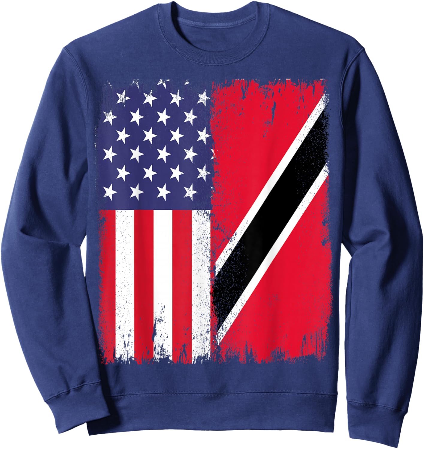 Trinidad And Tobago Trini Roots Half USA Trinidad Flag Sweatshirt - Sweatshirt | Navy