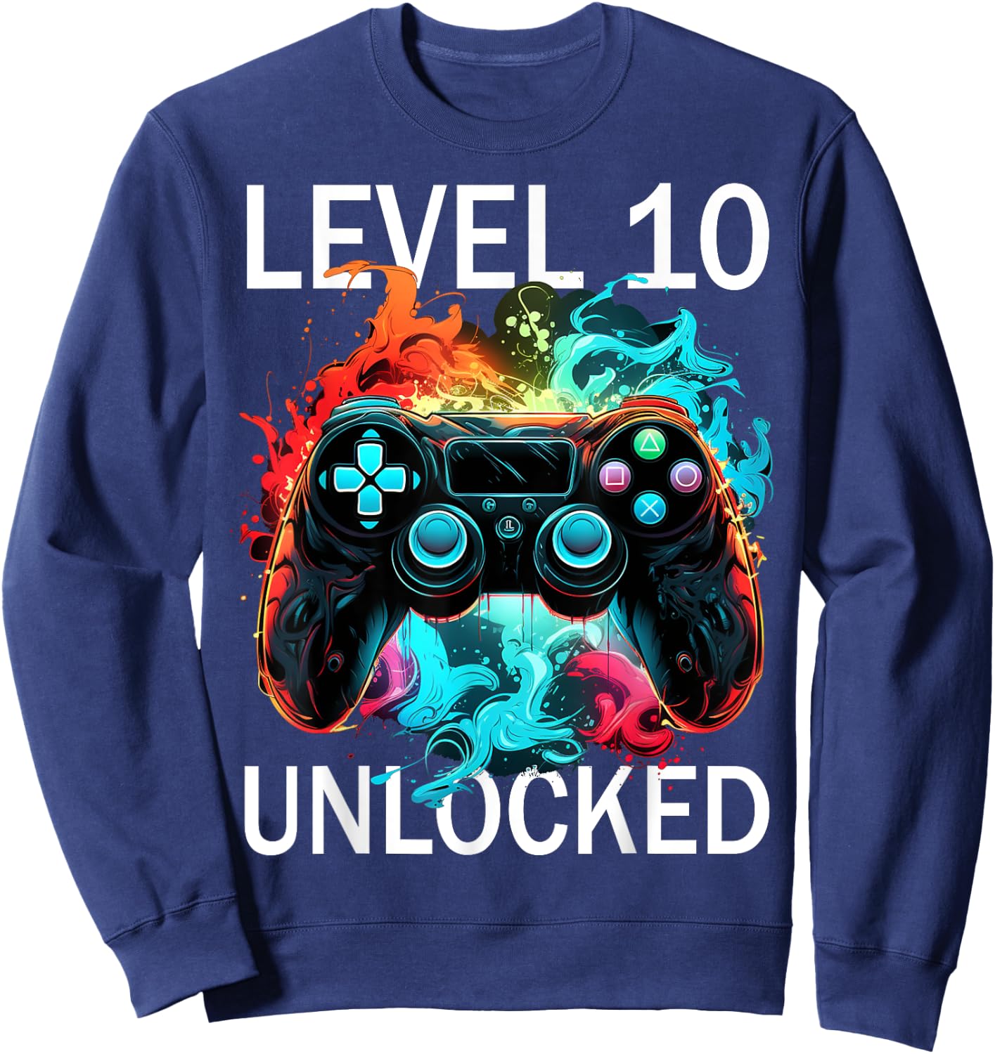 Kids Level 10 Unlocked Video Gamer Retro 10th Birthday Game Sweatshirt - Sweatshirt | Navy