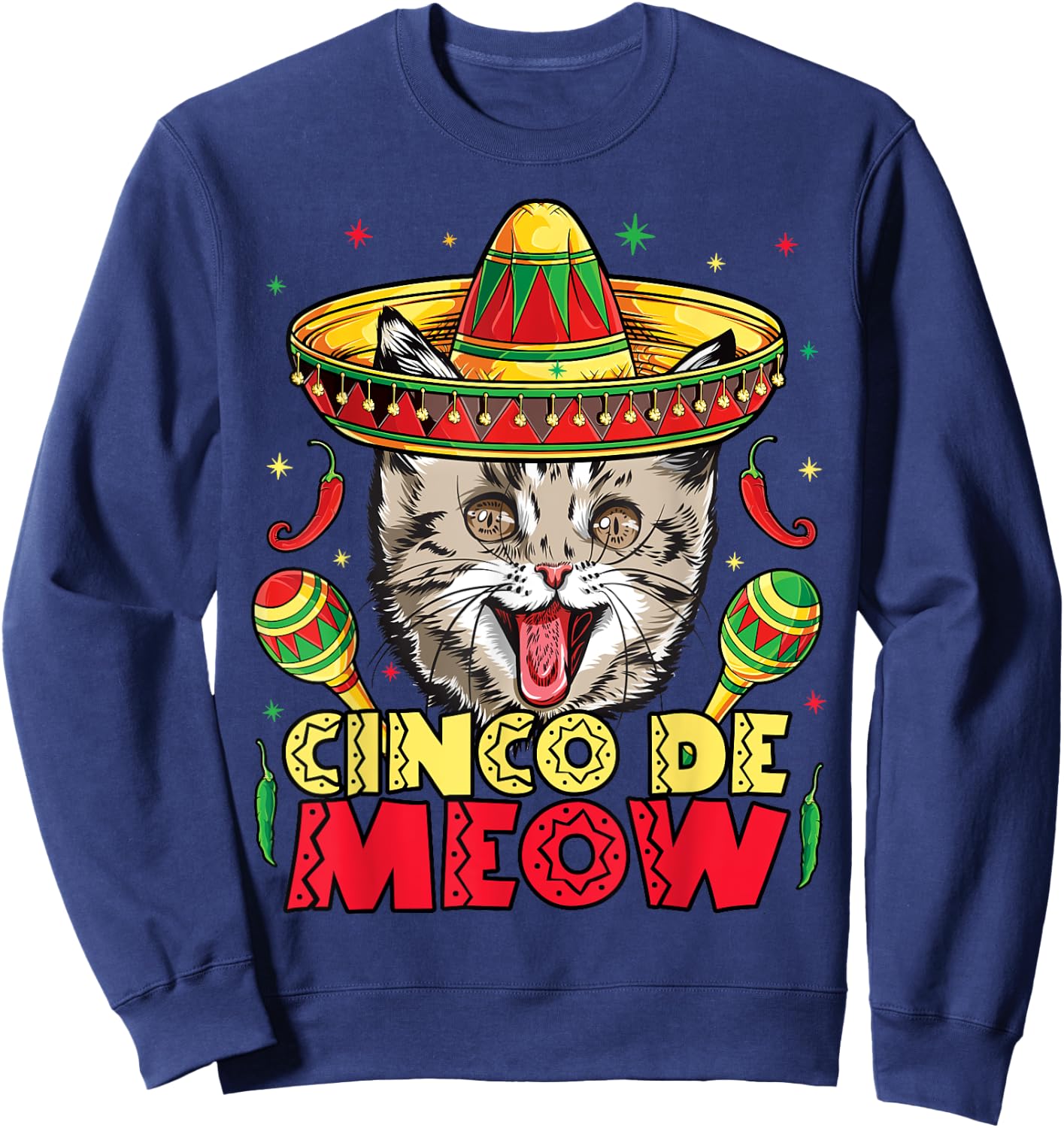 Cinco de Meow Mayo Cat Sombrero Kids Girls Boys Kitty Kitten Sweatshirt - Sweatshirt | Navy