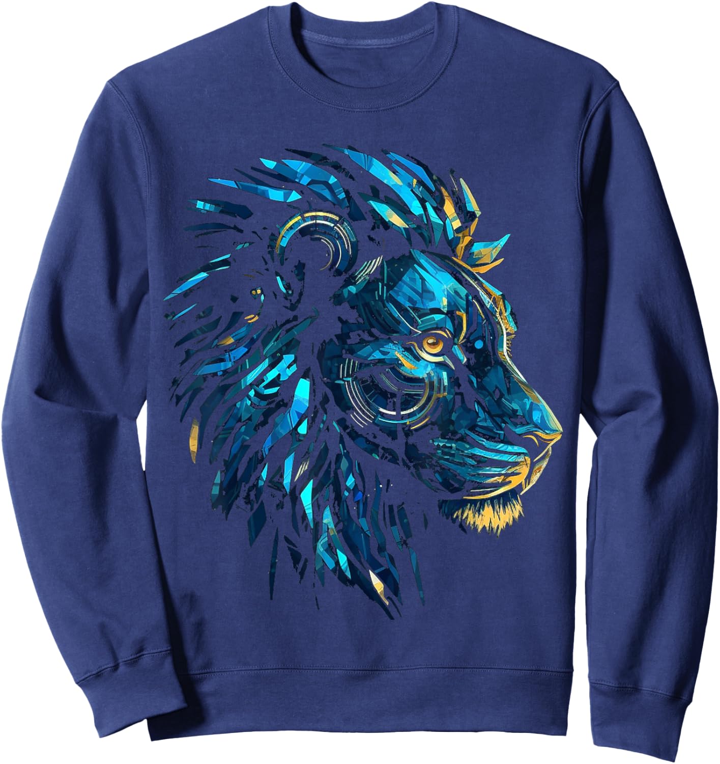 Blue Lion Robot Polygon Fantasy Animal Art Lion Sweatshirt - Sweatshirt | Navy