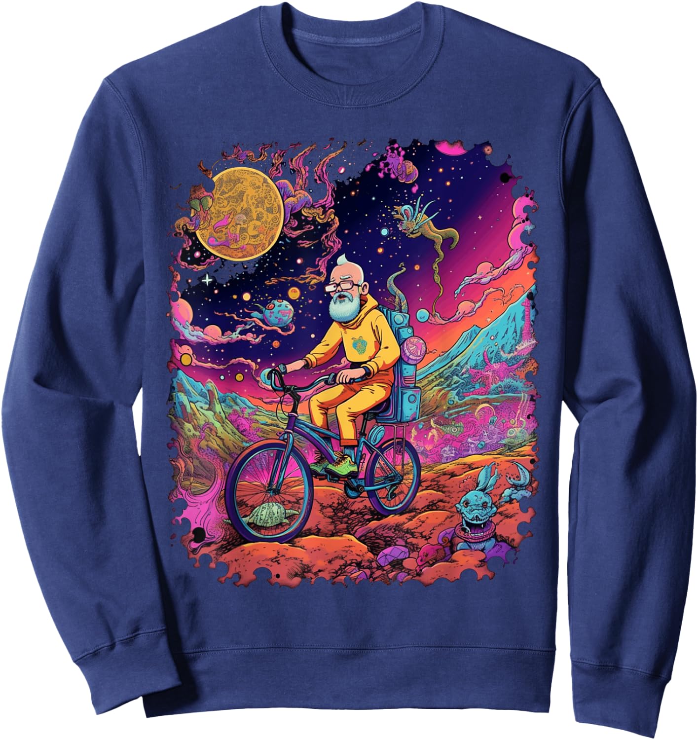 Bicycle Day Hofmann Trip | Psychedelic Comic Style Hippie Sweatshirt - Sweatshirt | Navy