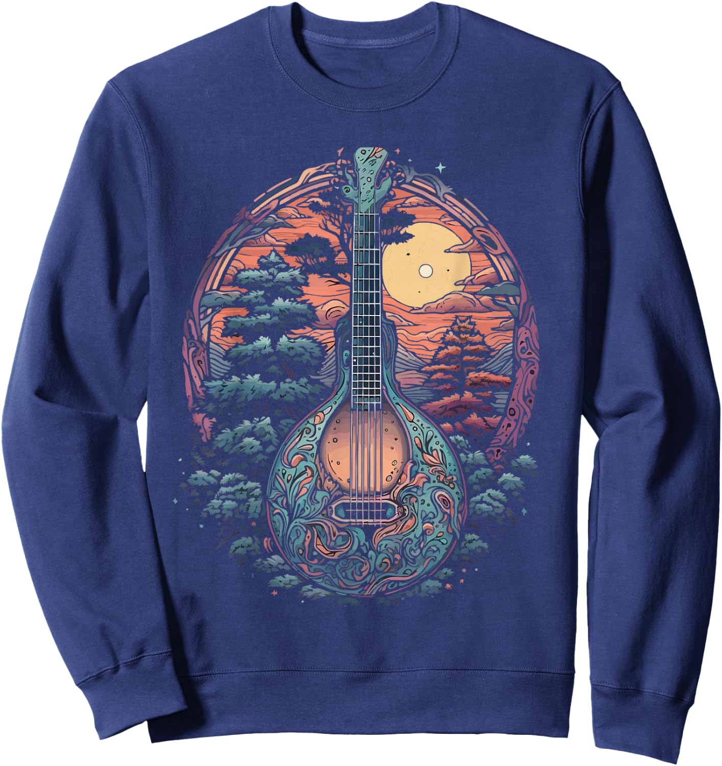 Retro Mandolin Guitar Nature Bluegrass Music Band Mando Art Sweatshirt - Sweatshirt | Navy