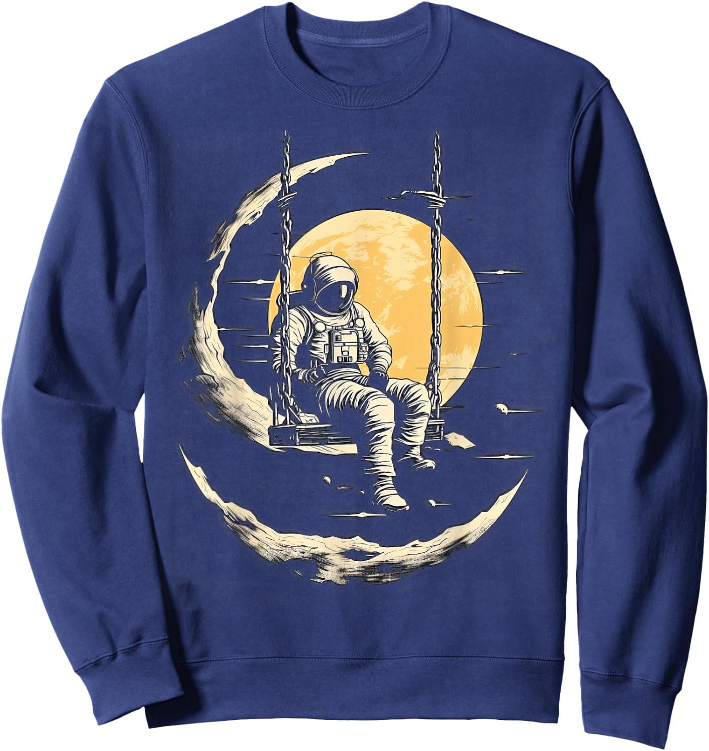Astronaut Sitting on Swing in Space Stars and Moon Sweatshirt - Sweatshirt | Navy