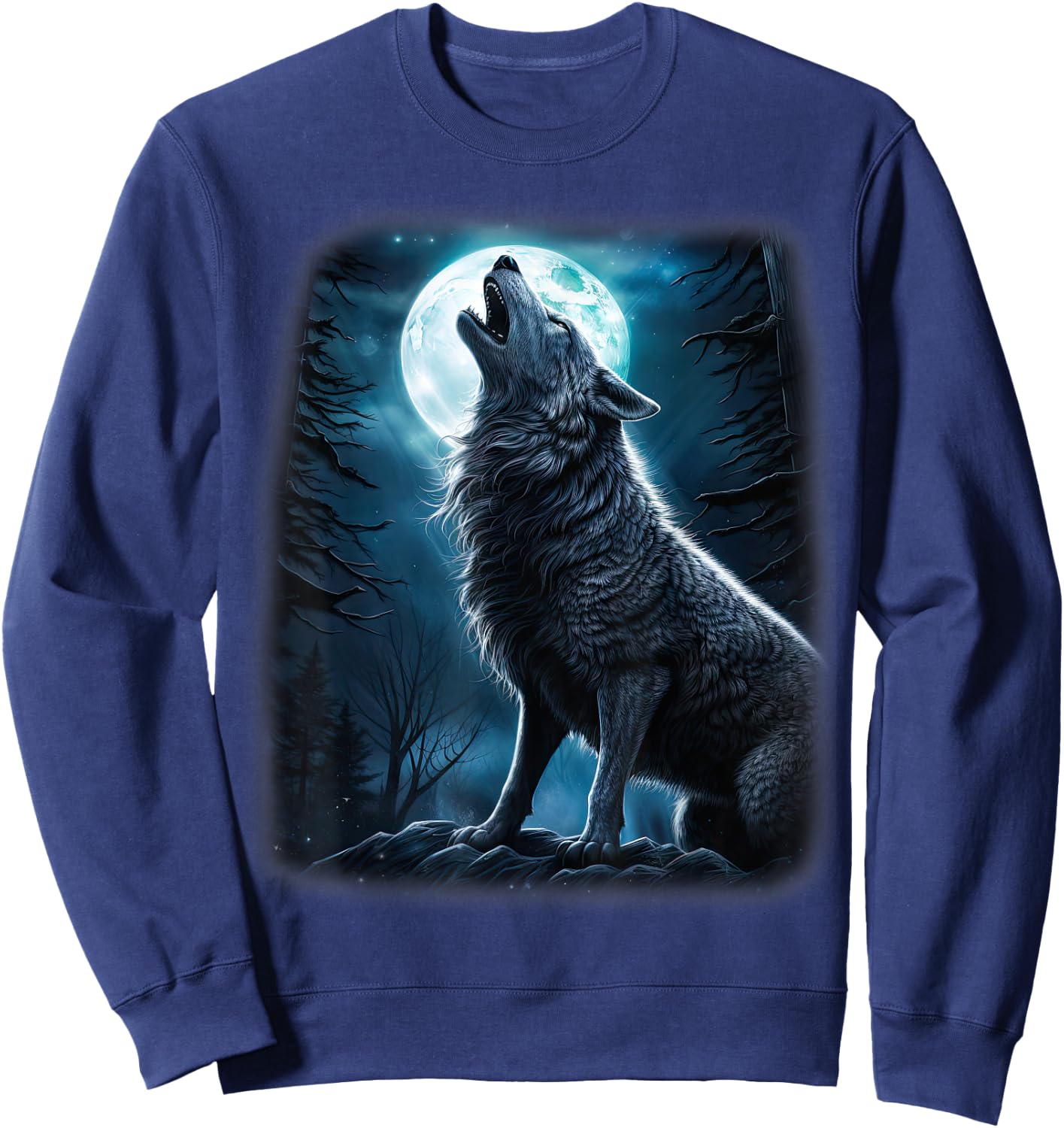 Wolf howling at the Moon Fantasy Art Wildlife Sweatshirt - Sweatshirt | Navy