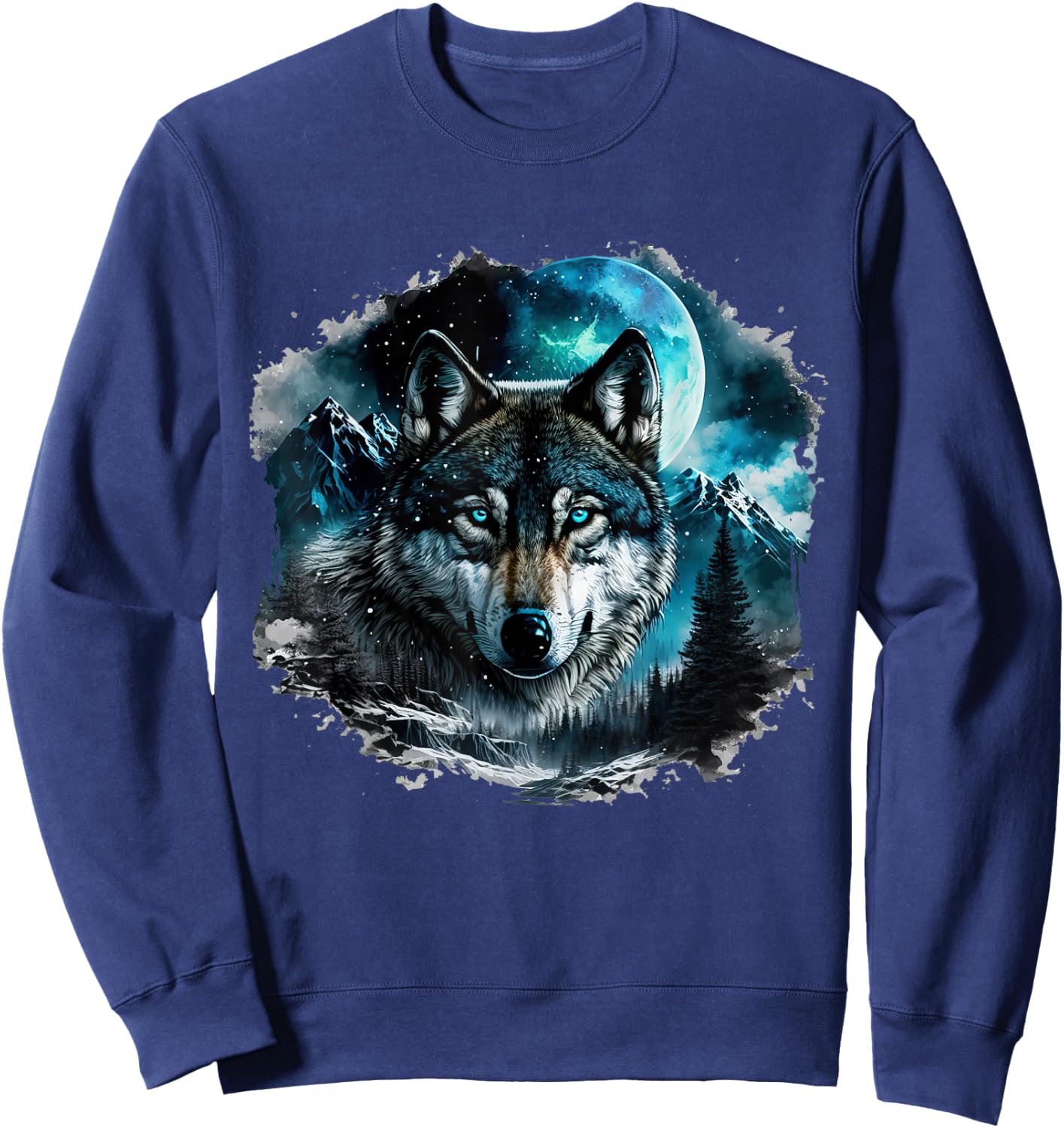 Grey Wolf Hunting Ground Icy Moon Forest Galaxy Sweatshirt - Sweatshirt | Navy