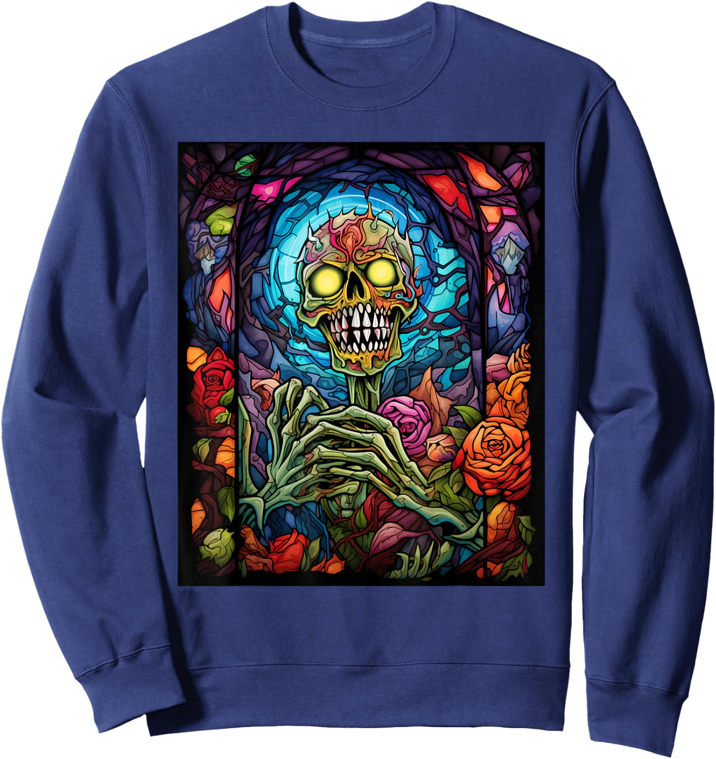 Stained Glass Style Zombie Halloween Sweatshirt - Sweatshirt | Navy