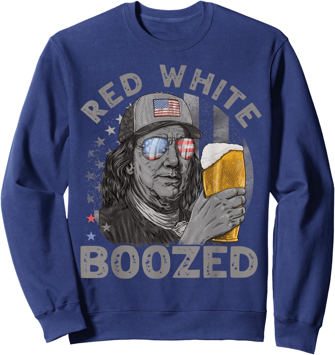 Red White Boozed Franklin Beer 4th of July Sweatshirt - Sweatshirt | Navy