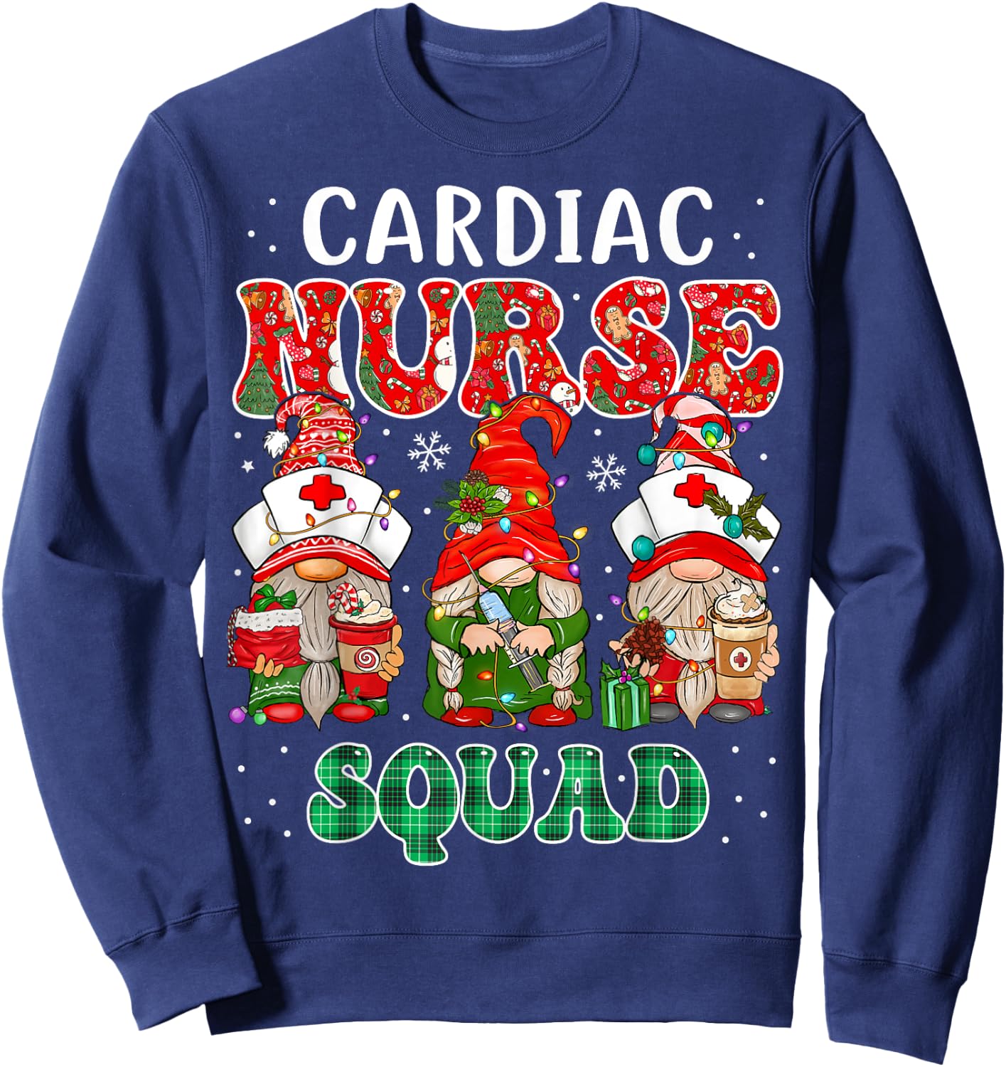 Cardiac Nurse Cute Christmas Gnomes Costume Cardiology Nurse Sweatshirt - Sweatshirt | Navy