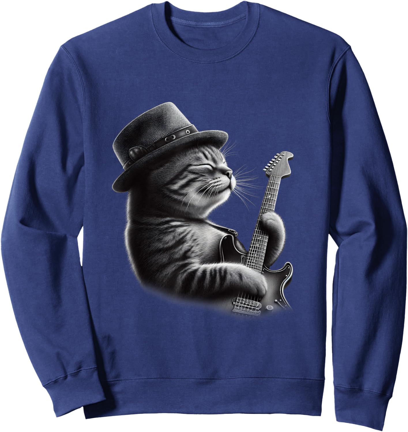 Cat Playing Guitar - Funny Rock Music Guitar Cat Sweatshirt - Sweatshirt | Navy