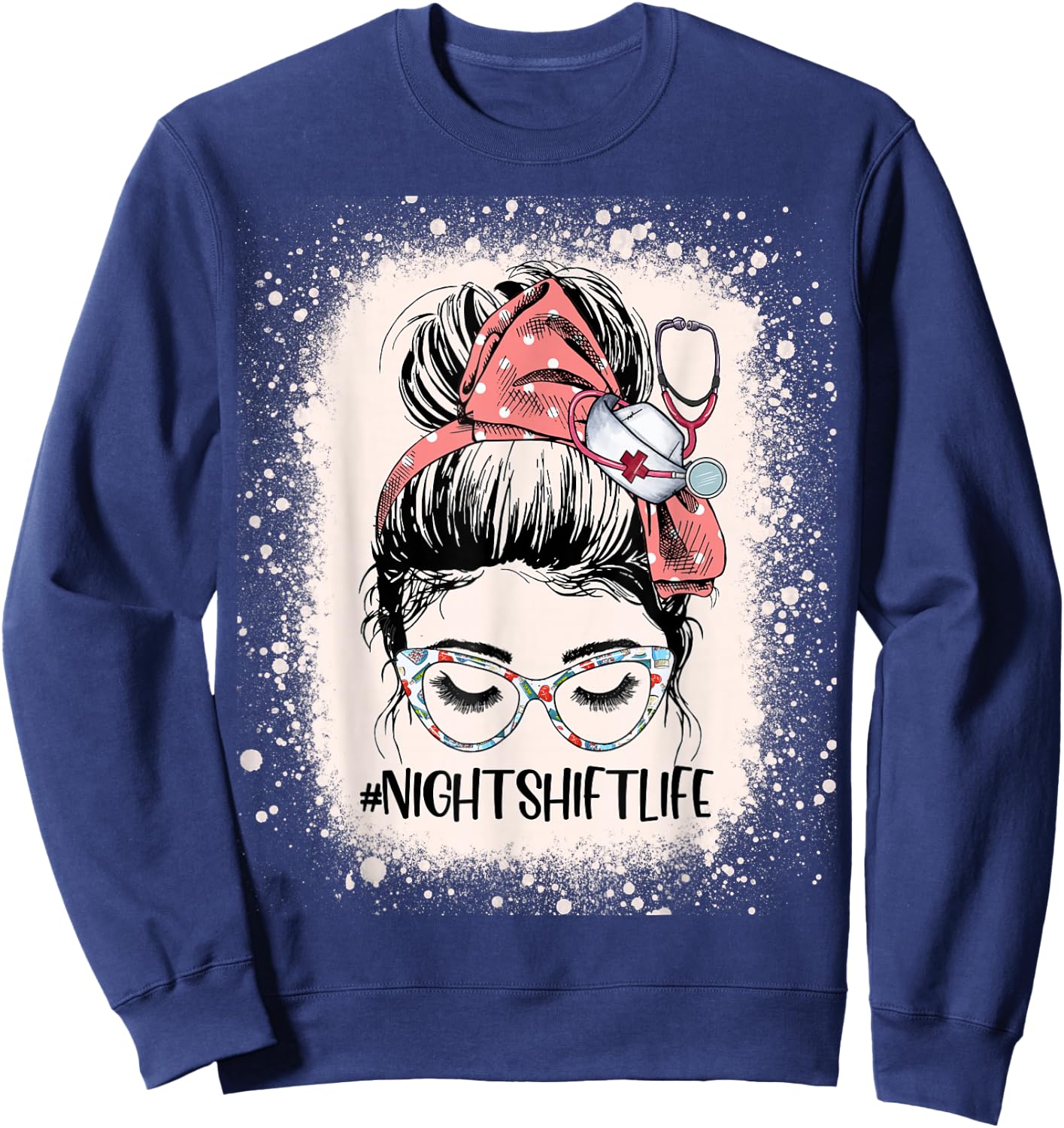 Night Shift Nurse Life Health Worker Messy Bun Nurse Sweatshirt - Sweatshirt | Navy