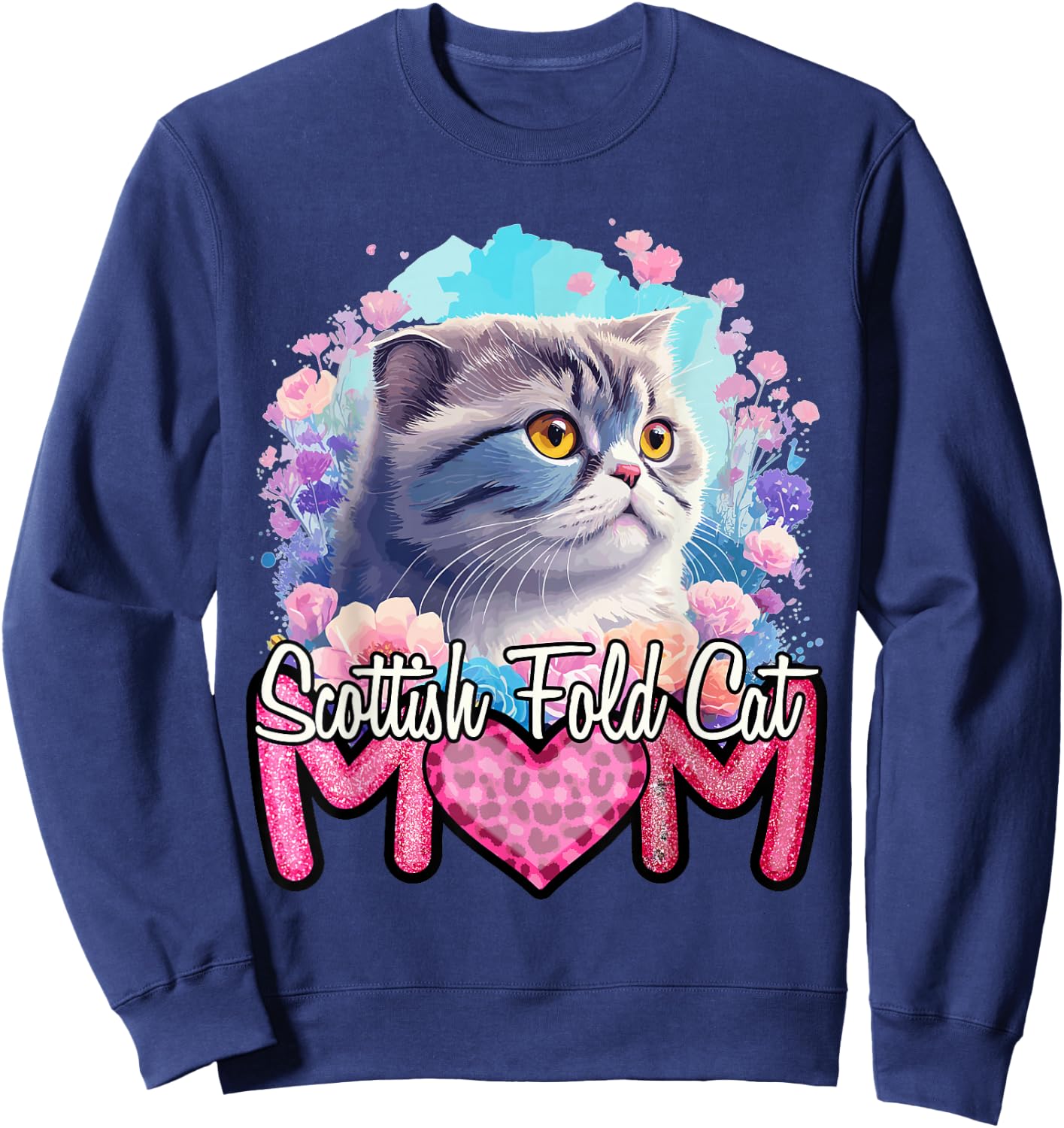 Scottish Fold Mom. Retro Scottish Fold Cat Lover - Cat Mama Sweatshirt - Sweatshirt | Navy