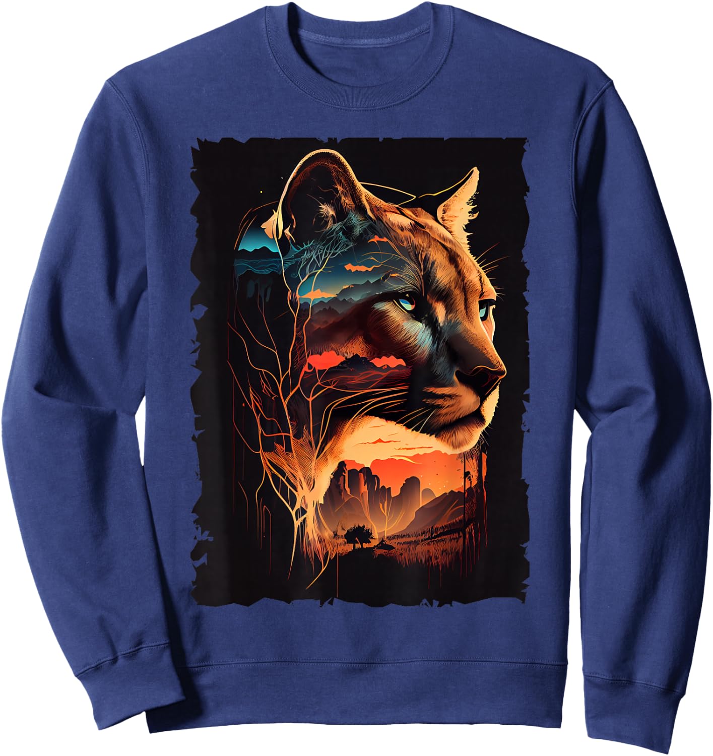 Mountain Cougar Sunset Wilderness Wildlife Art Sweatshirt - Sweatshirt | Navy