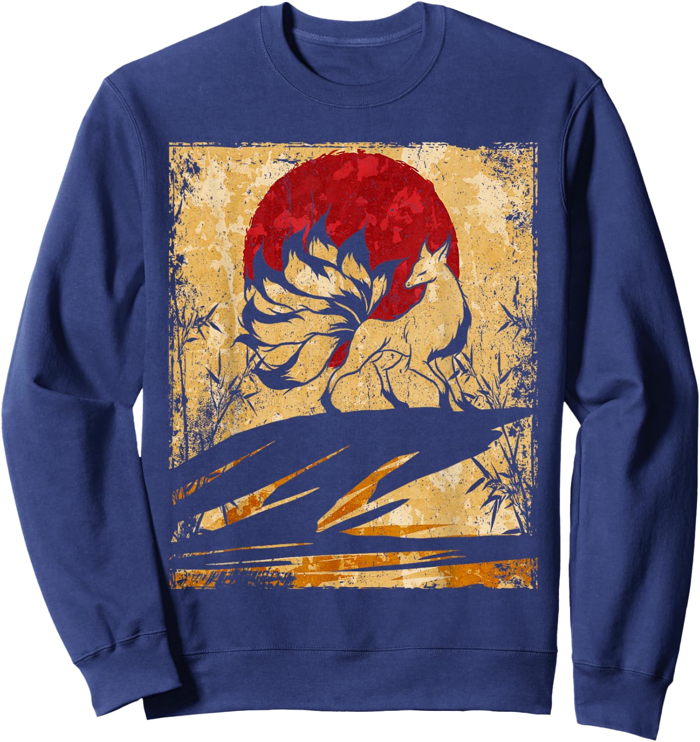 Nine Tailed Fox Japanese Art Retro Sweatshirt - Sweatshirt | Navy