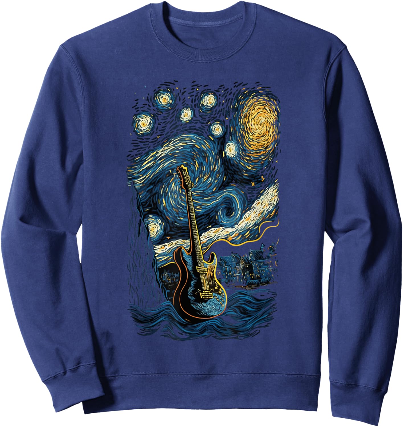 Starry Guitar Gifts Guitarist Rock Concert Festival Guitar Sweatshirt - Sweatshirt | Navy