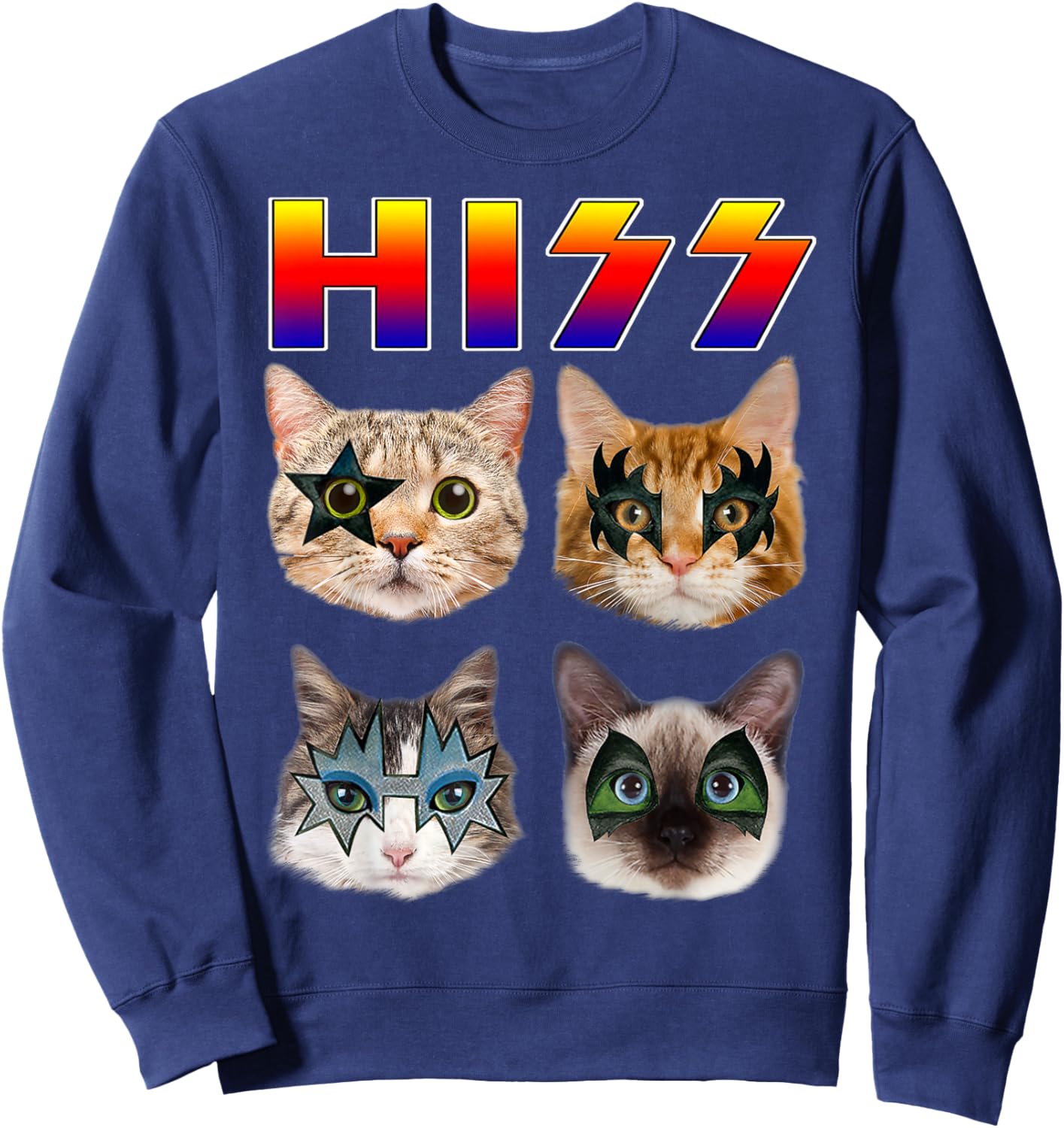 Funny Cat Hiss Rock and Roll for Cat Lover, Cat Dad, Cat mom Sweatshirt - Sweatshirt | Navy