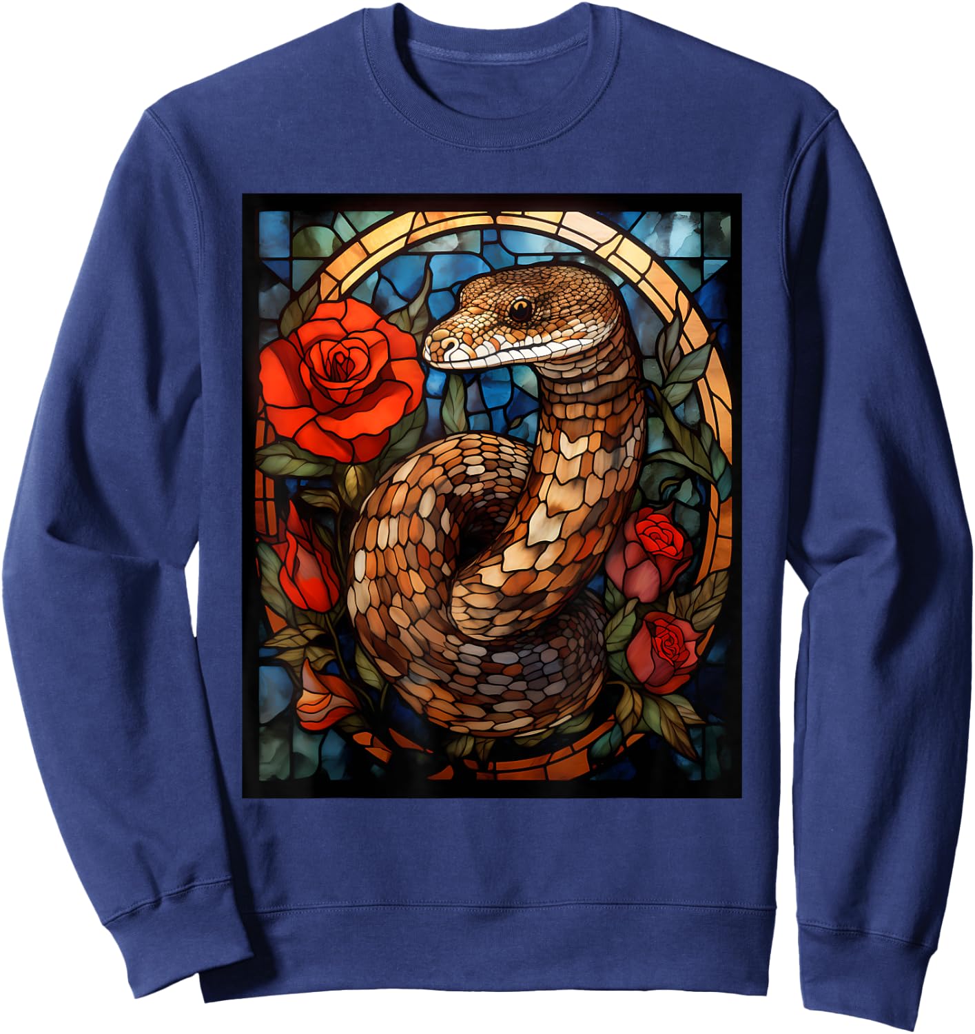 Stained Glass Style Western Diamondback Rattlesnake Sweatshirt - Sweatshirt | Navy