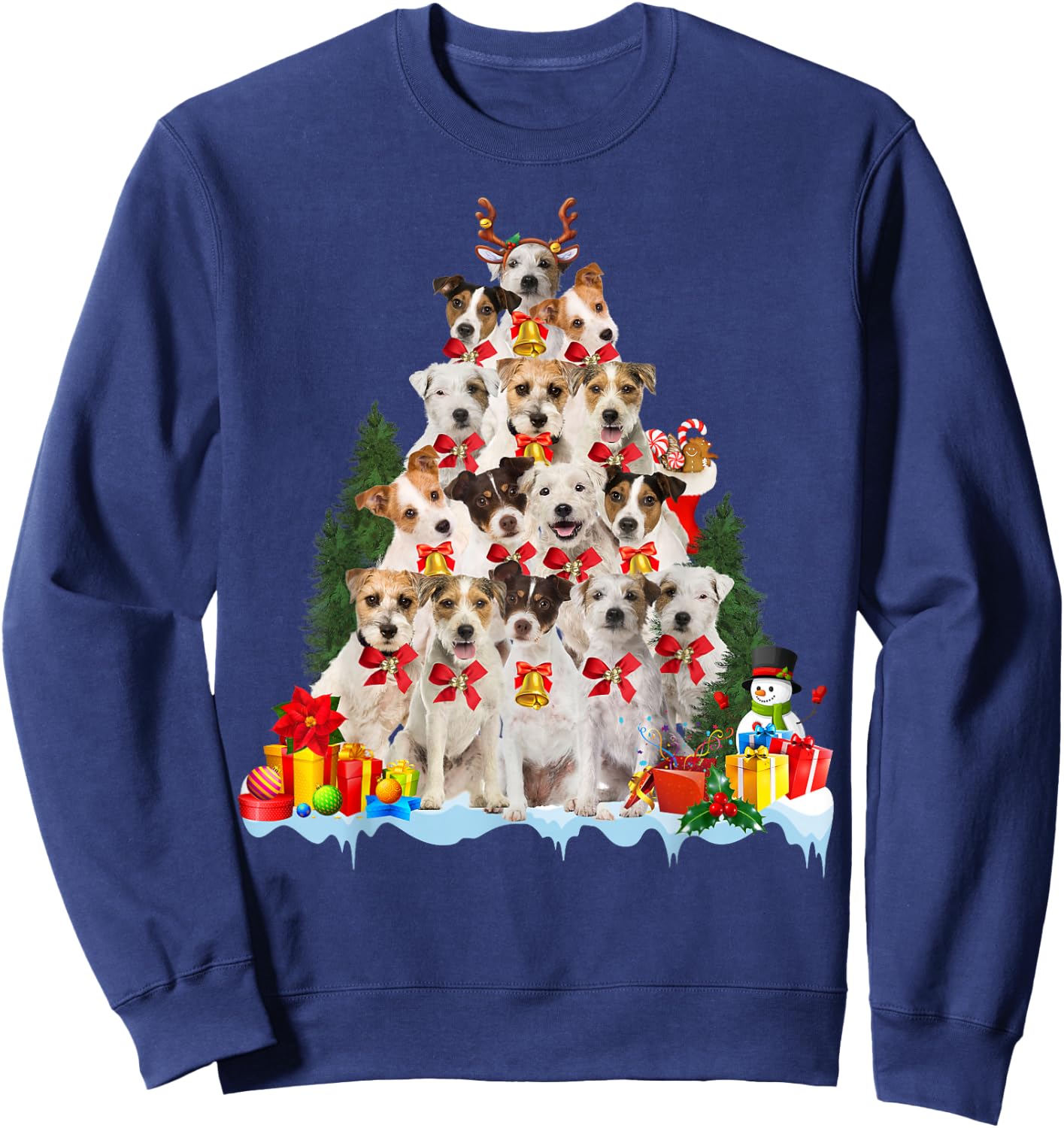 Christmas Pajama Parson Russell Terrier Xmas Tree Gifts Dog Sweatshirt - Sweatshirt | Navy