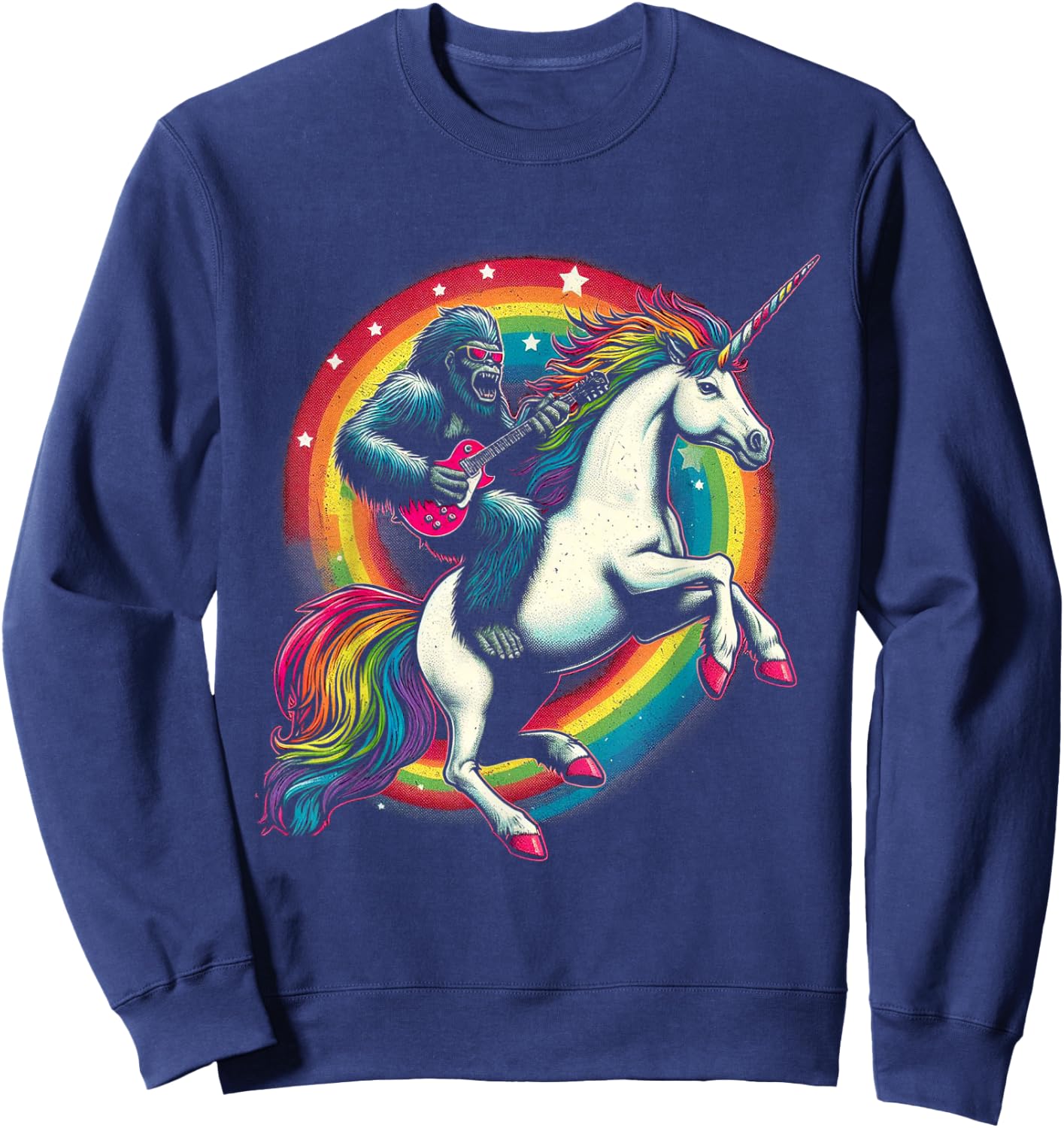 Funny Bigfoot Riding a Rainbow Unicorn Sweatshirt - Sweatshirt | Navy