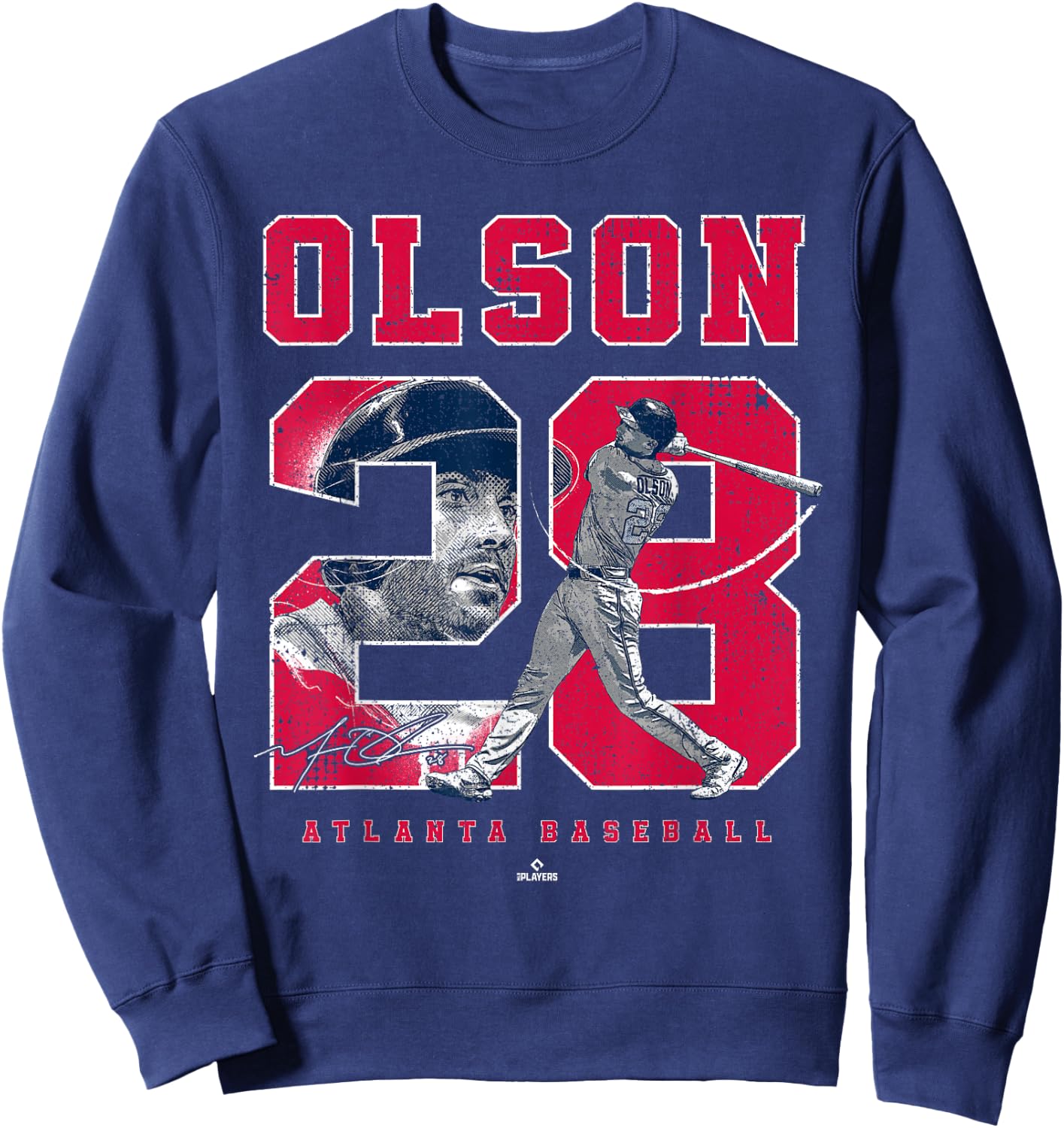 BallPark MVP Men's Matt Olson Atlanta MLBPA Number and Portrait , Black, Small, Short Sleeve, , Classic Fit, 100% Cotton, Stretchable, Lightweight Sweatshirt - Sweatshirt | Navy