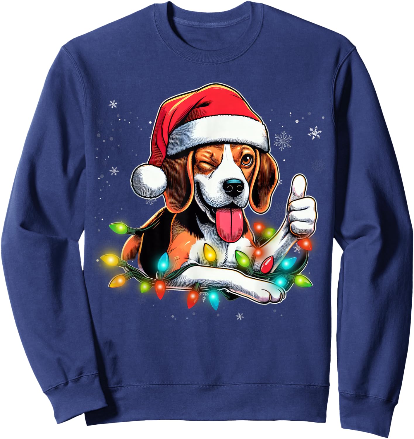Beagle Christmas Tree Lights, Funny Dog Santa Pajama, Women Sweatshirt - Sweatshirt | Navy