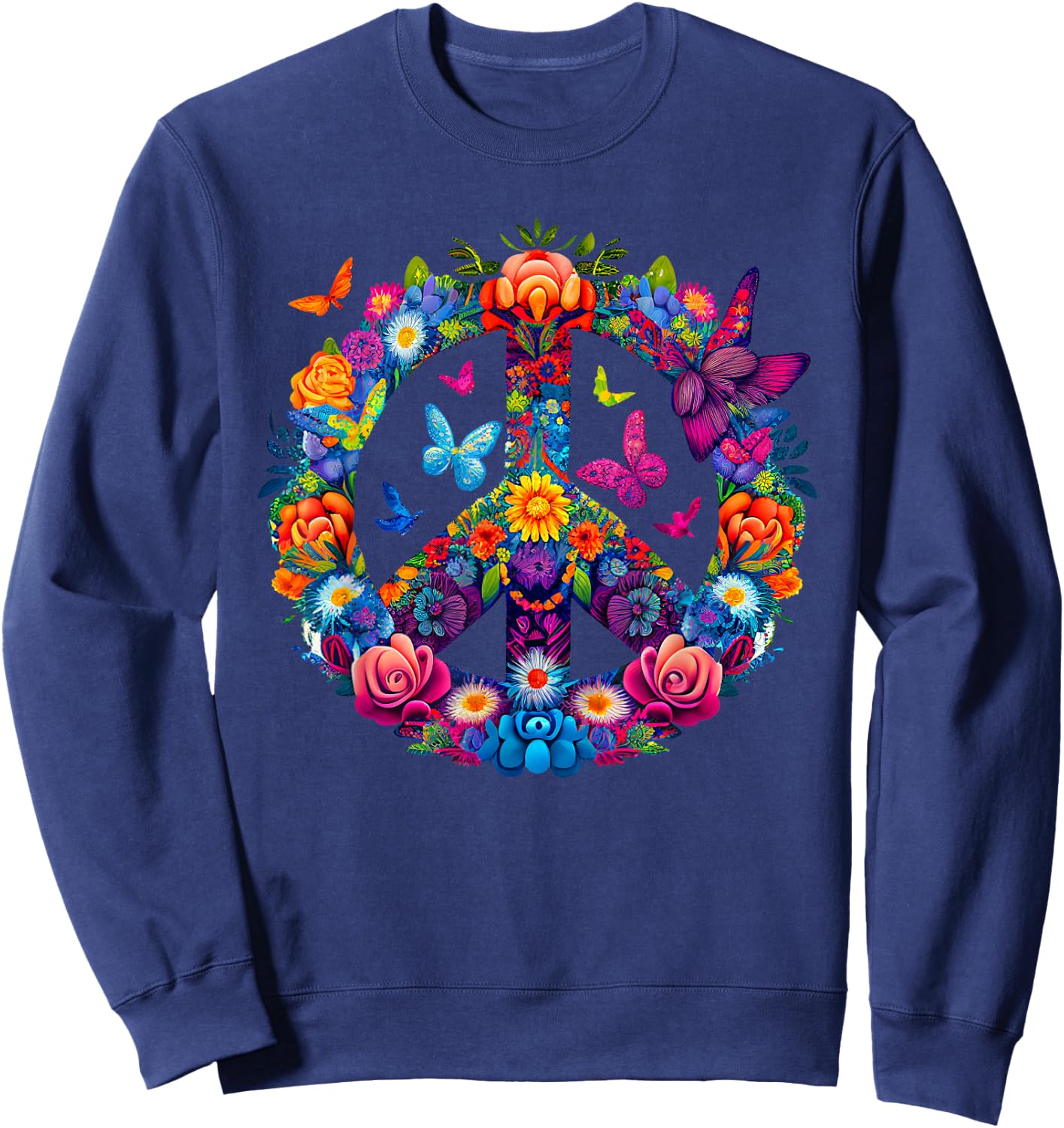 Peace Love 60's 70's groovy Costume Colorful Flowers Sweatshirt - Sweatshirt | Navy