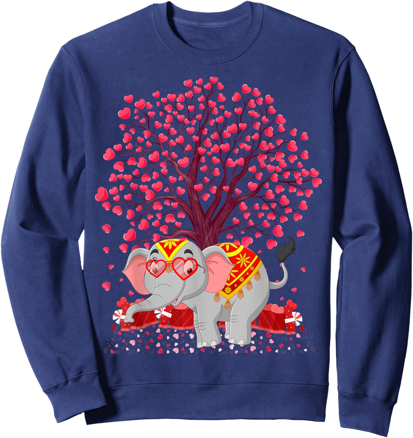 Elephant Lover Heart Tree Indian Elephant Valentine's Day Sweatshirt - Sweatshirt | Navy