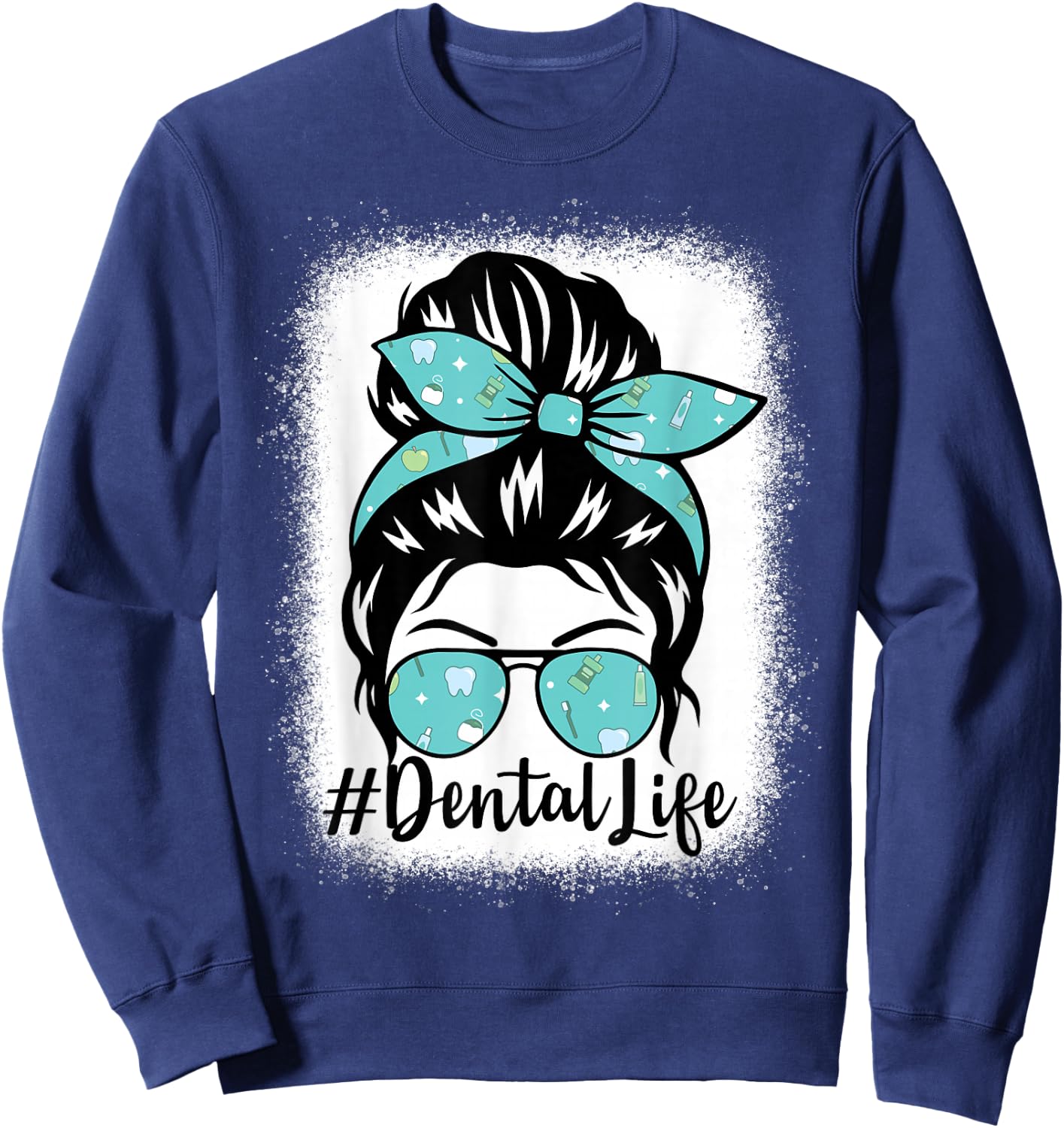Dental Cute Funny Dentist Hygienist Messy Bun Sweatshirt - Sweatshirt | Navy