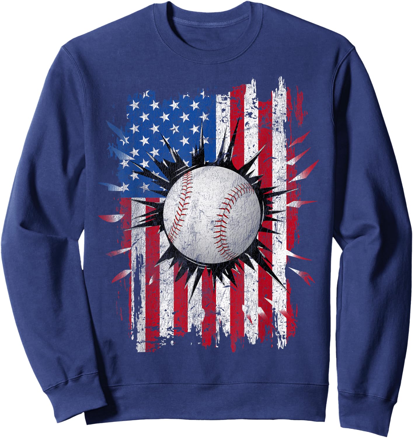 American Flag Baseball Vintage 4th of July USA Patriotic Sweatshirt - Sweatshirt | Navy