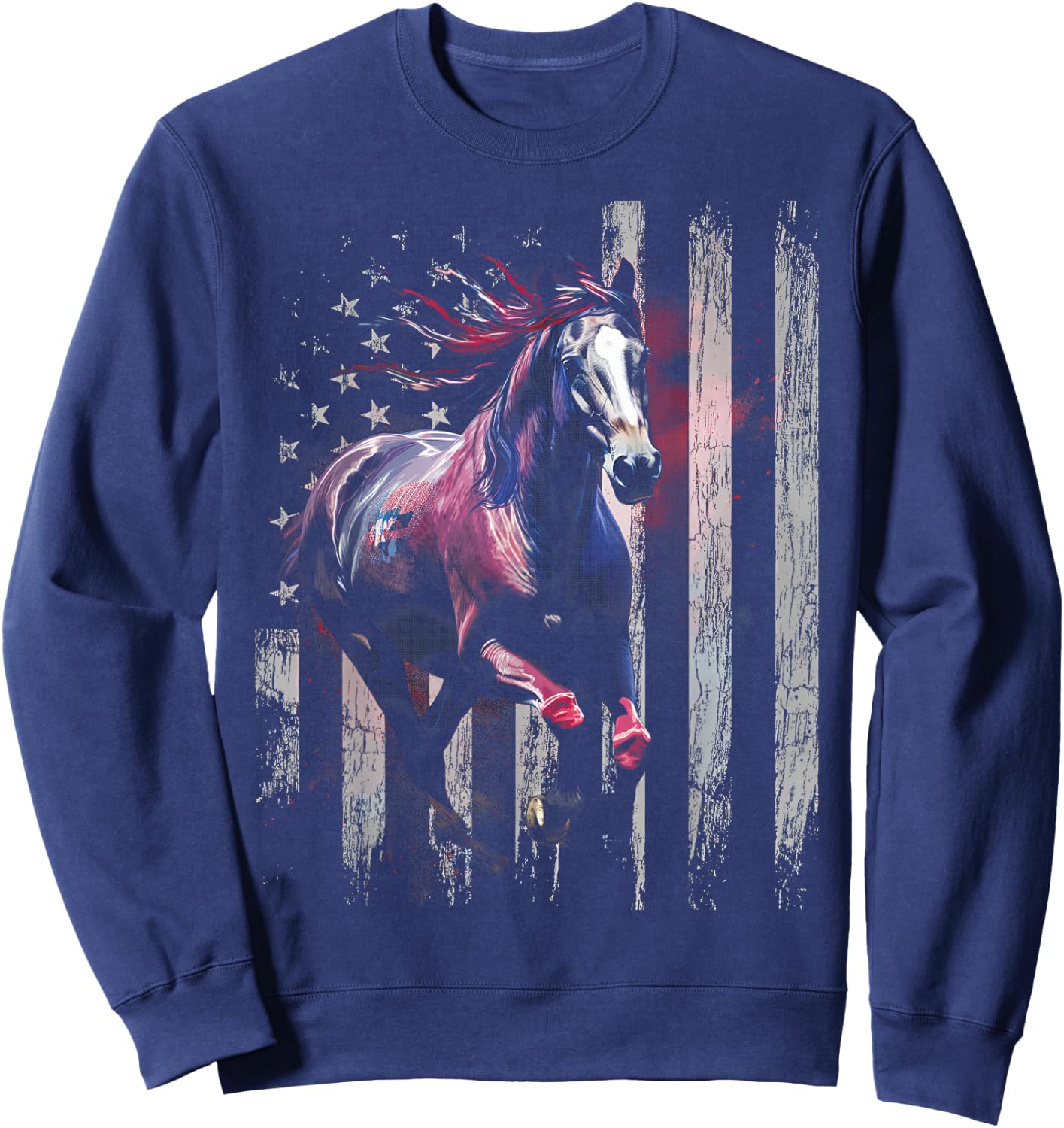 Patriotic Horse American Flag Horseback Riding Western Farm Sweatshirt - Sweatshirt | Navy