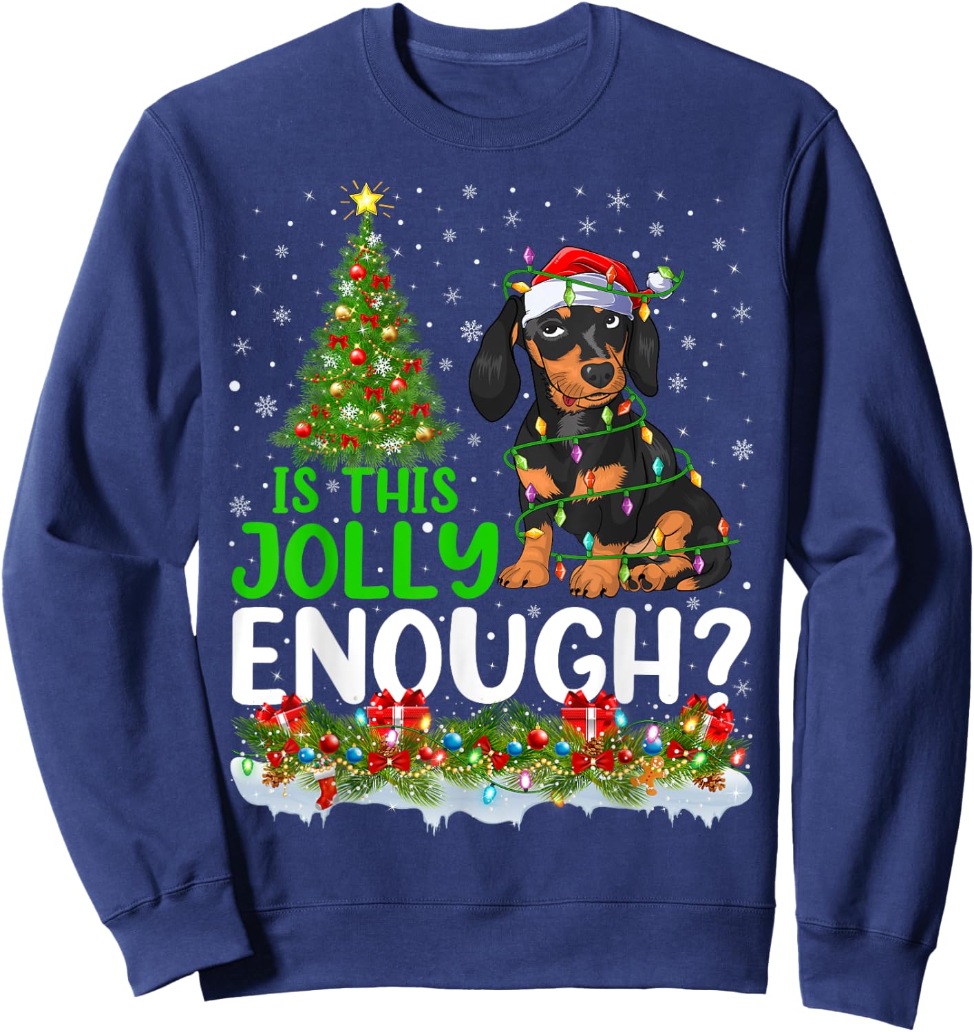 Is This Jolly Enough Dachshund Dog Christmas Tree Men Women Kids Sweatshirt - Sweatshirt | Navy