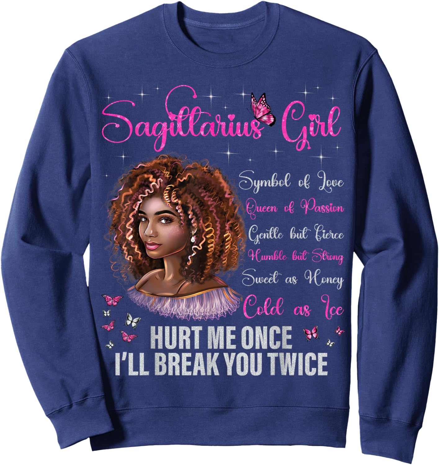 Sagittarius Girl Black Queen Zodiac Birthday Afro Woman Sweatshirt - Sweatshirt | Navy