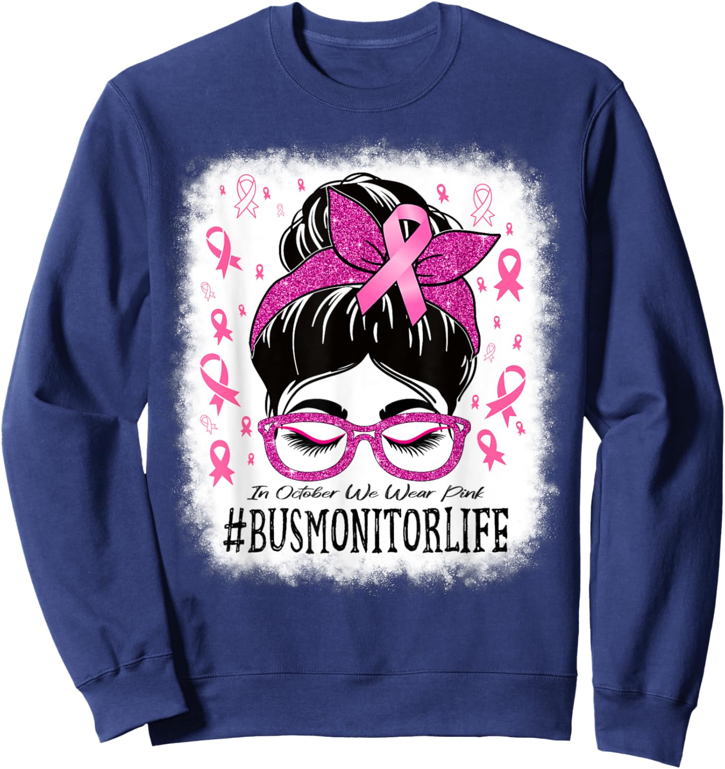 Bus Monitor In October We Wear Pink Breast Cancer Awareness Sweatshirt - Sweatshirt | Navy