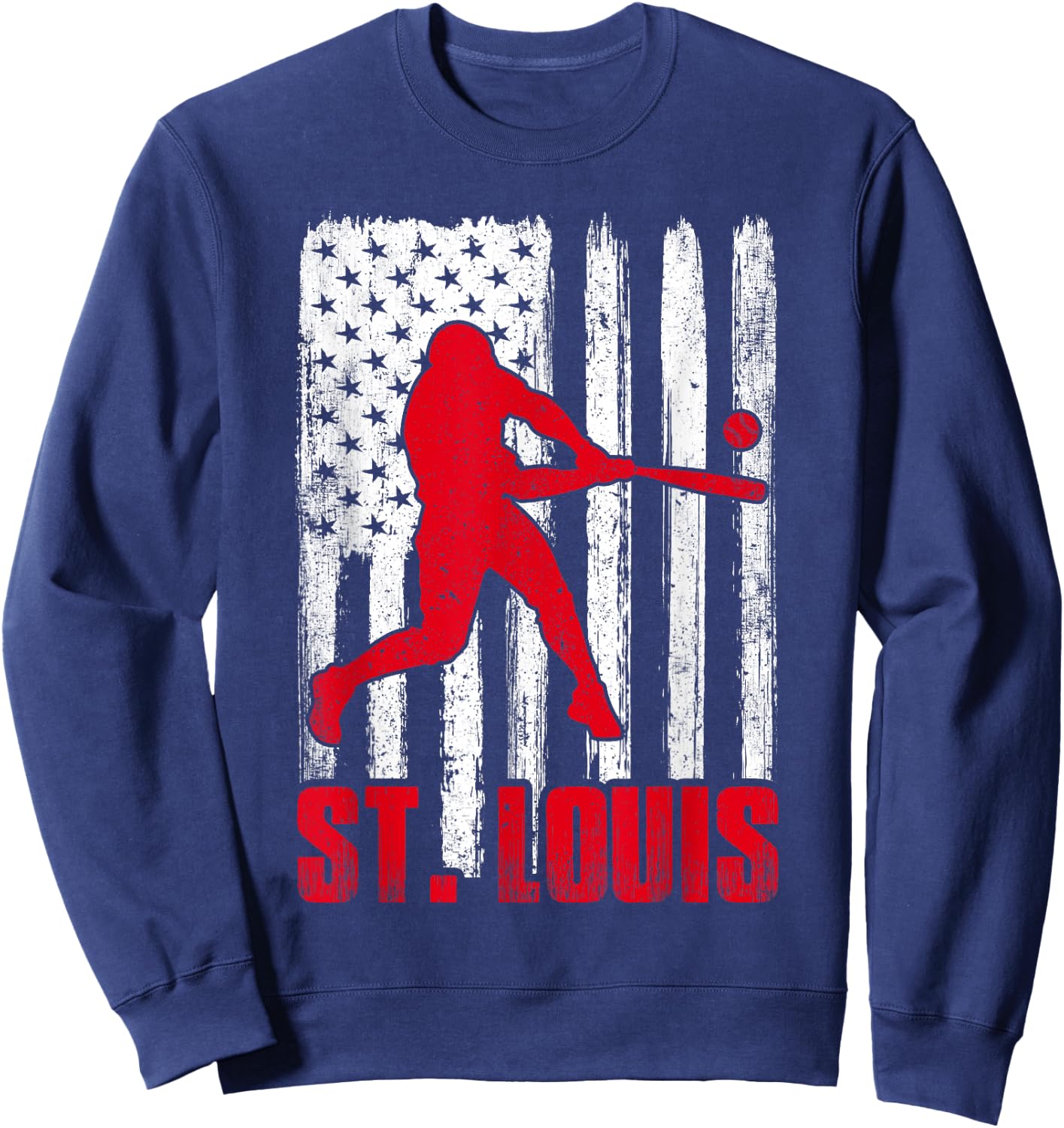 St. Louis Retro Baseball Flag Patriotic Men Women Kids Sweatshirt - Sweatshirt | Navy