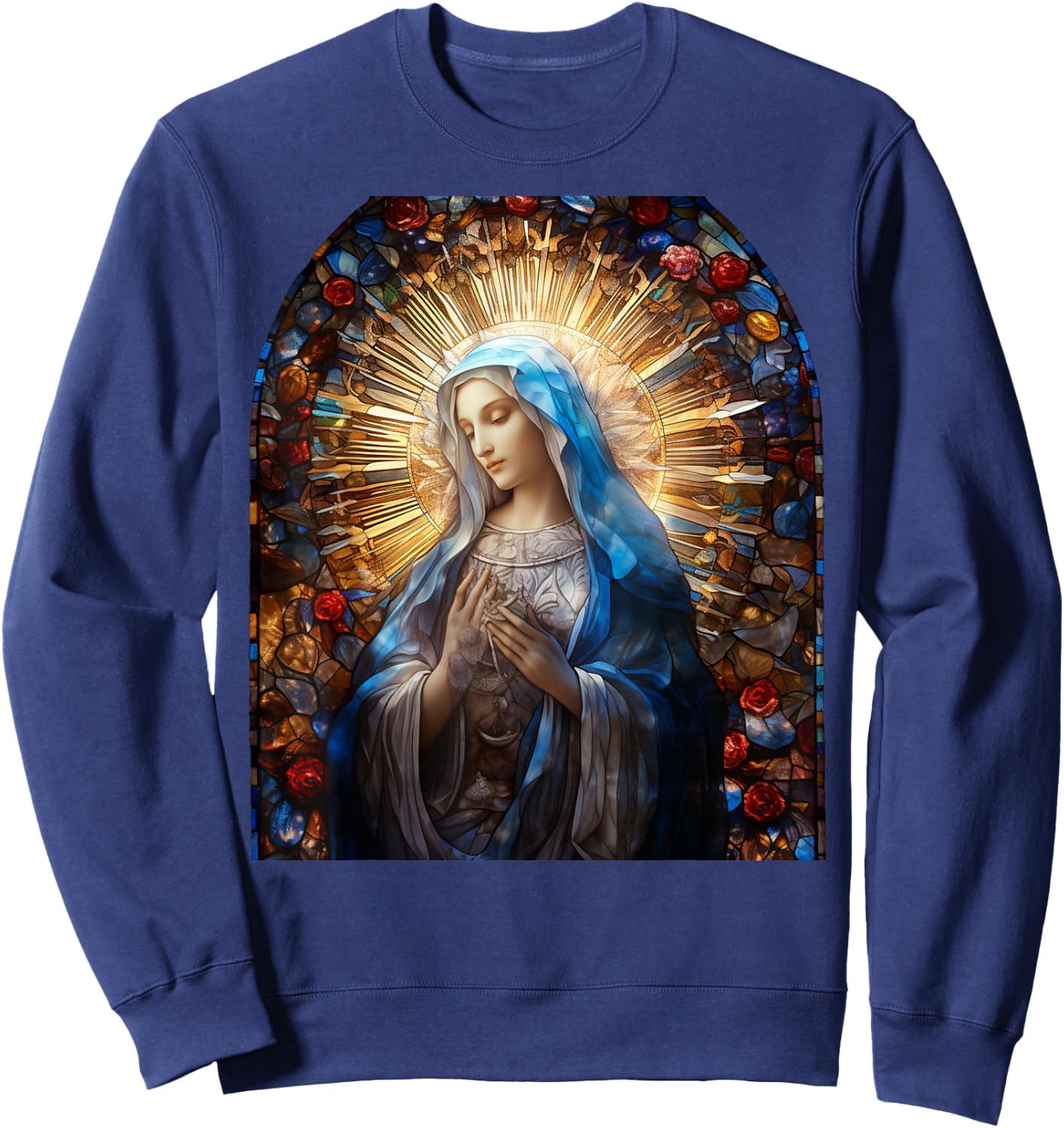 Blessed Virgin Mary Stained Glass Sweatshirt - Sweatshirt | Navy
