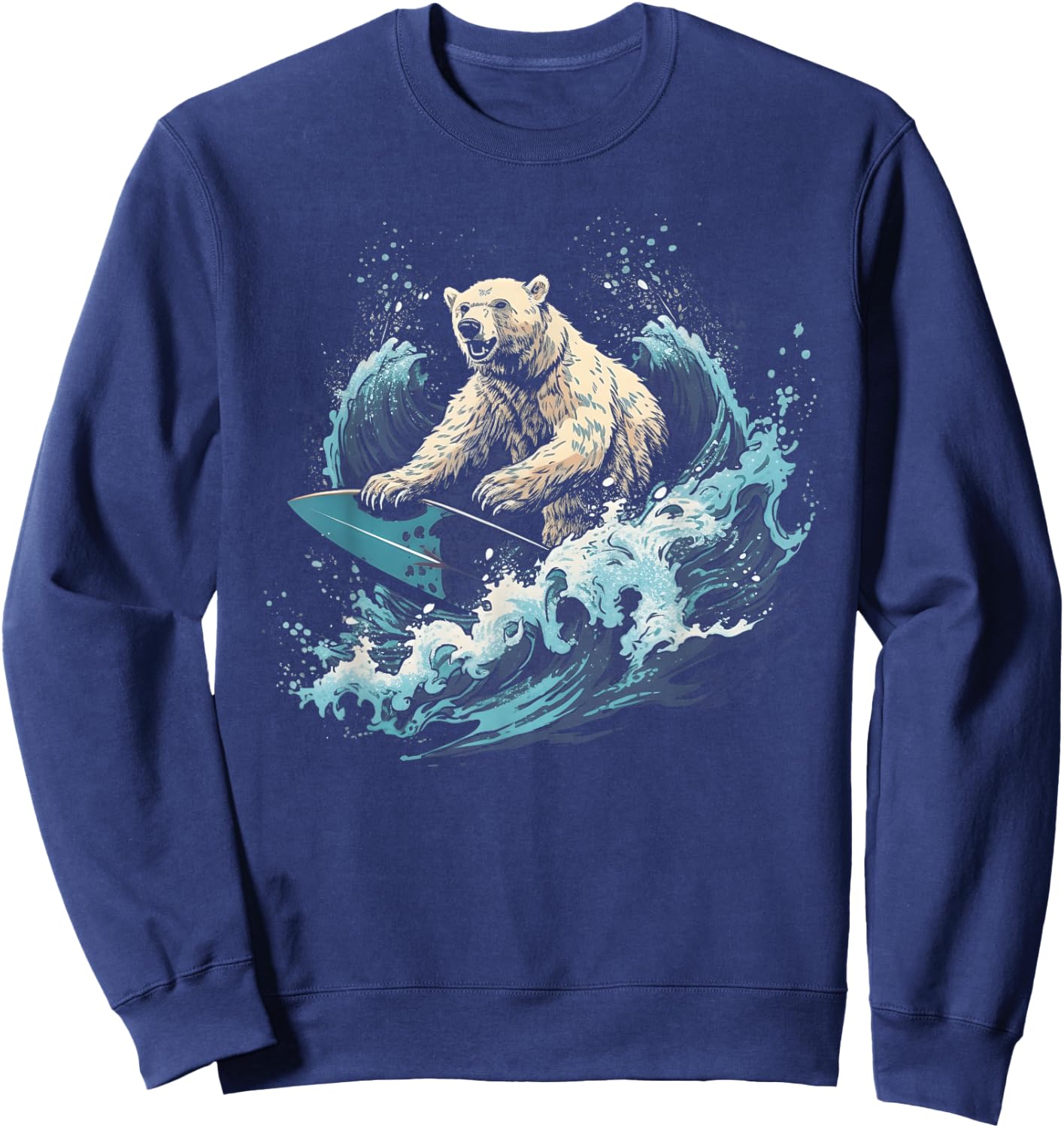Polar Bear Surfing Wave on Surfboard Beach Polar Bear Lover Sweatshirt - Sweatshirt | Navy
