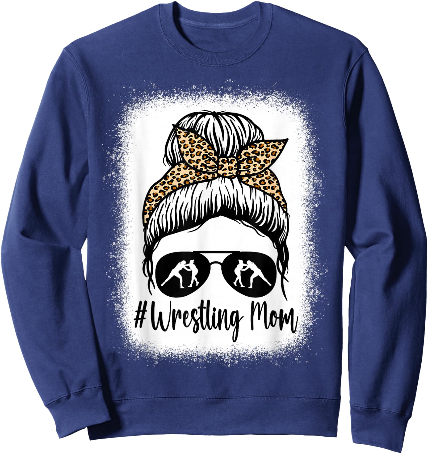 Bleached Life Wrestling Mom Women Leopard Messy Bun Glasses Sweatshirt - Sweatshirt | Navy
