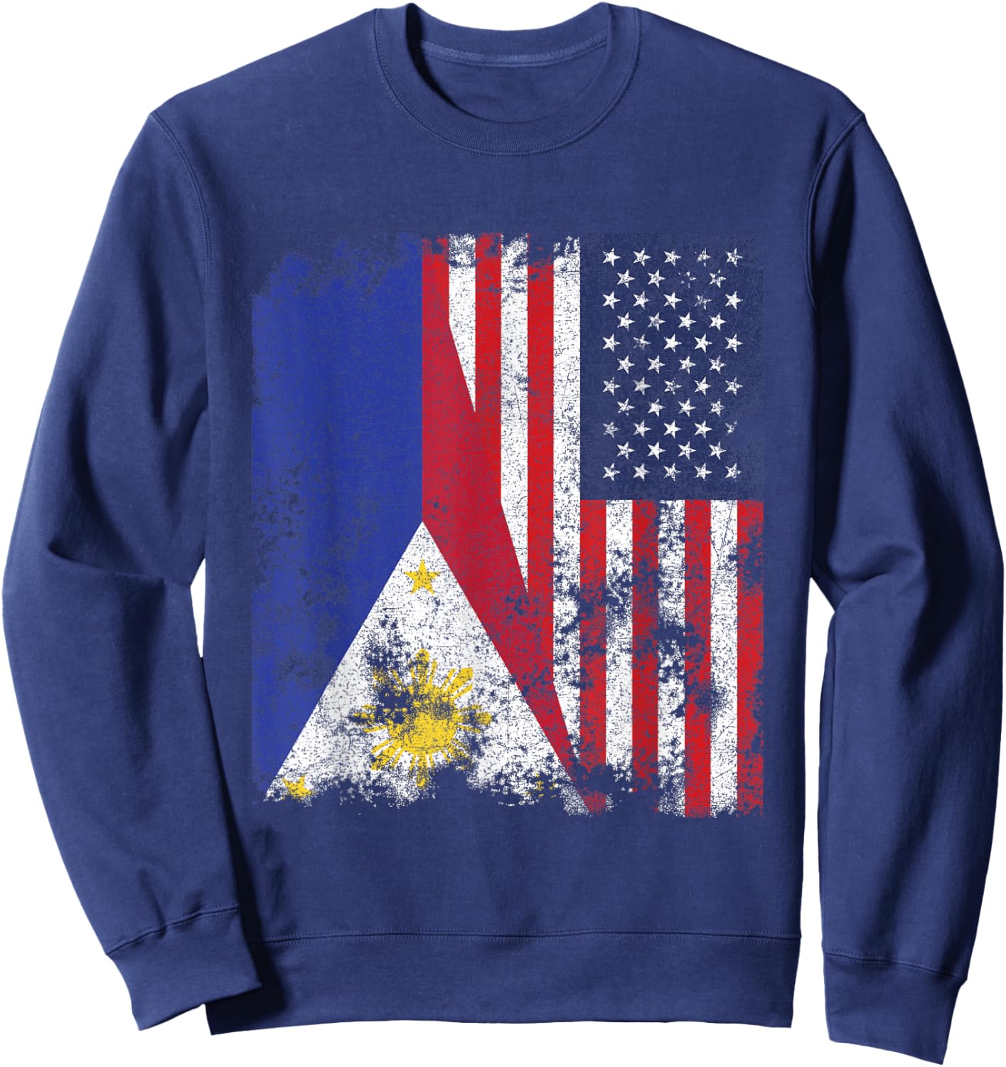Philippines USA Flag Distressed - Half American Sweatshirt - Sweatshirt | Navy