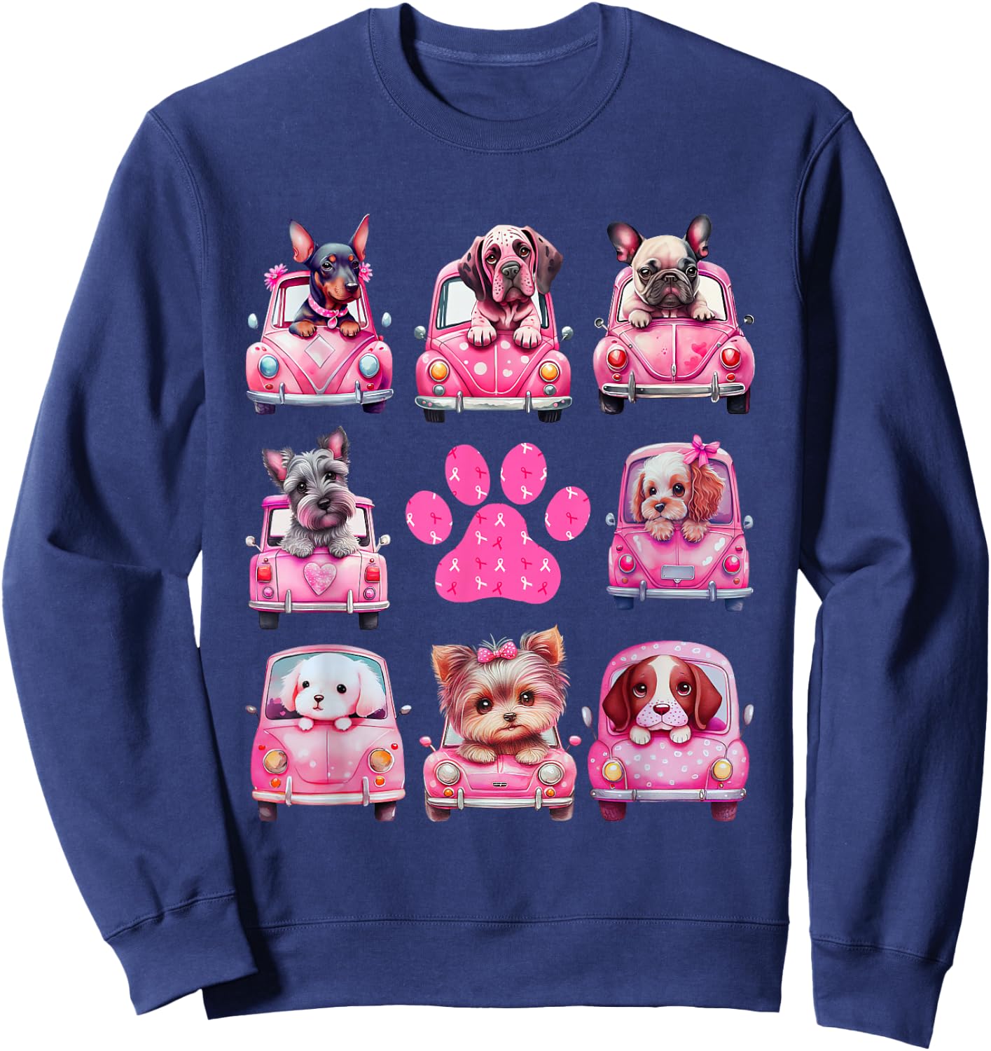 Breast Cancer Puppy Dogs Paw Print Cute Pink October 2024 Sweatshirt - Sweatshirt | Navy