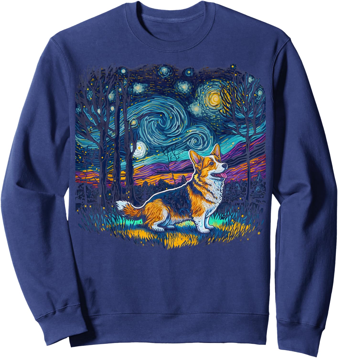Dog Lovers Starry Night Corgi Sweatshirt - Sweatshirt | Navy
