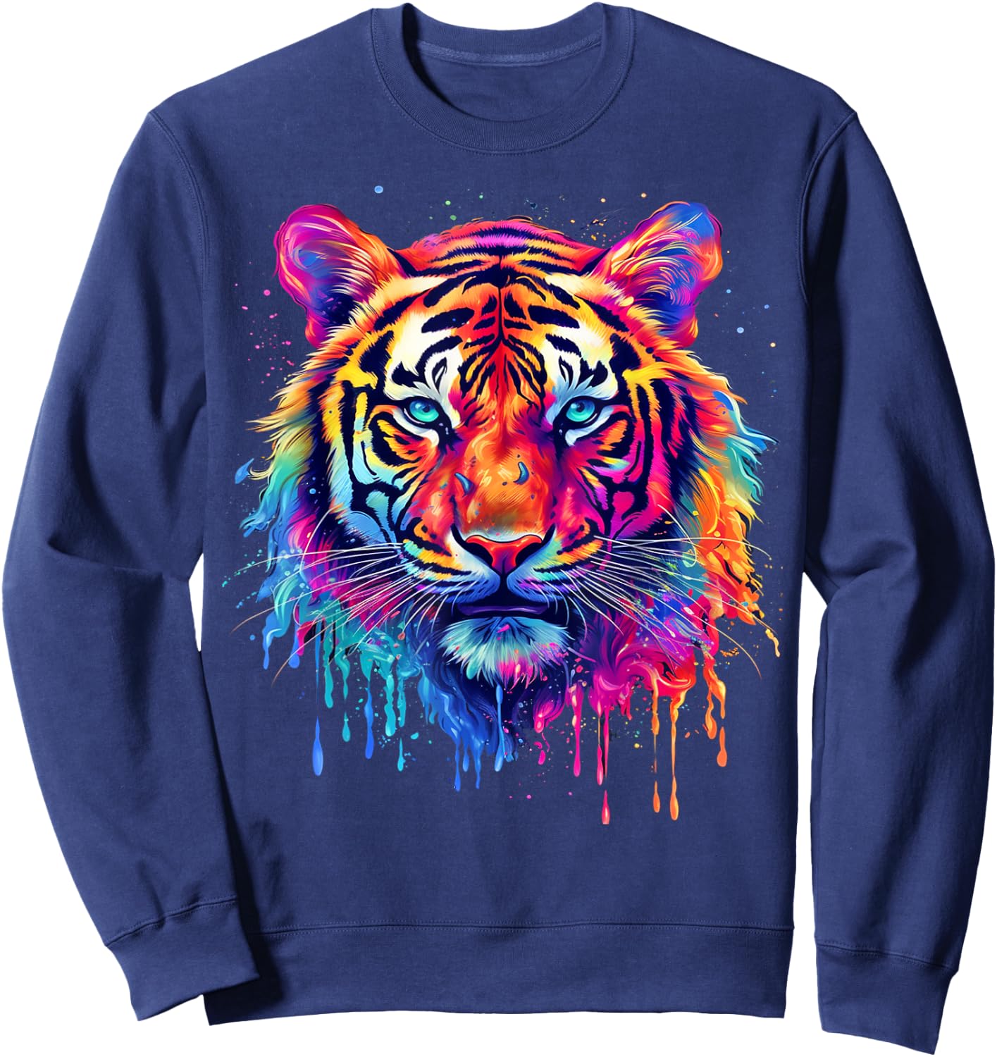 Colorful Tiger Splash Art Animal Motif Sweatshirt - Sweatshirt | Navy