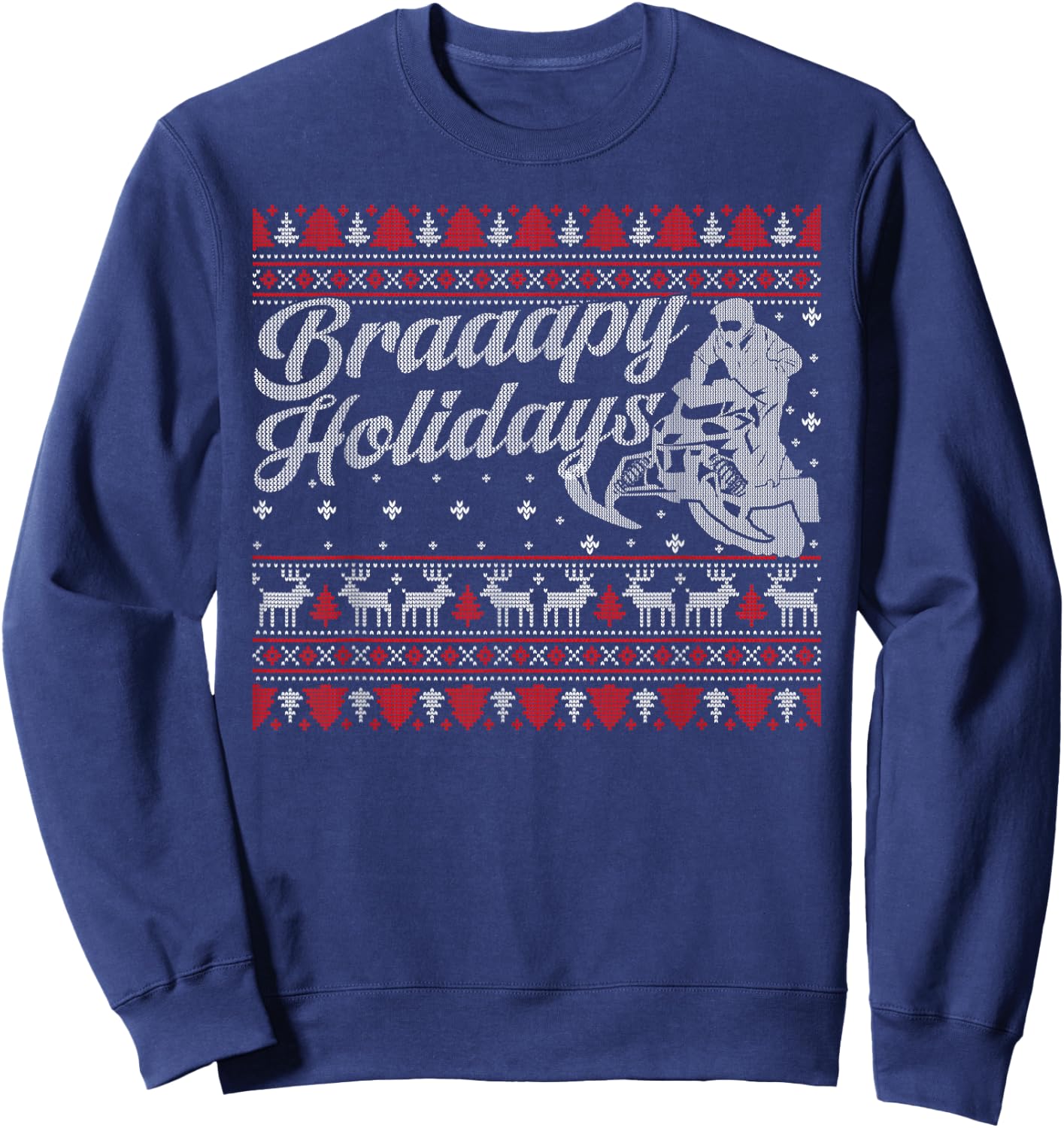 Braapy Holidays Funny Sled Snowmobile Braap Ugly Christmas Sweatshirt - Sweatshirt | Navy