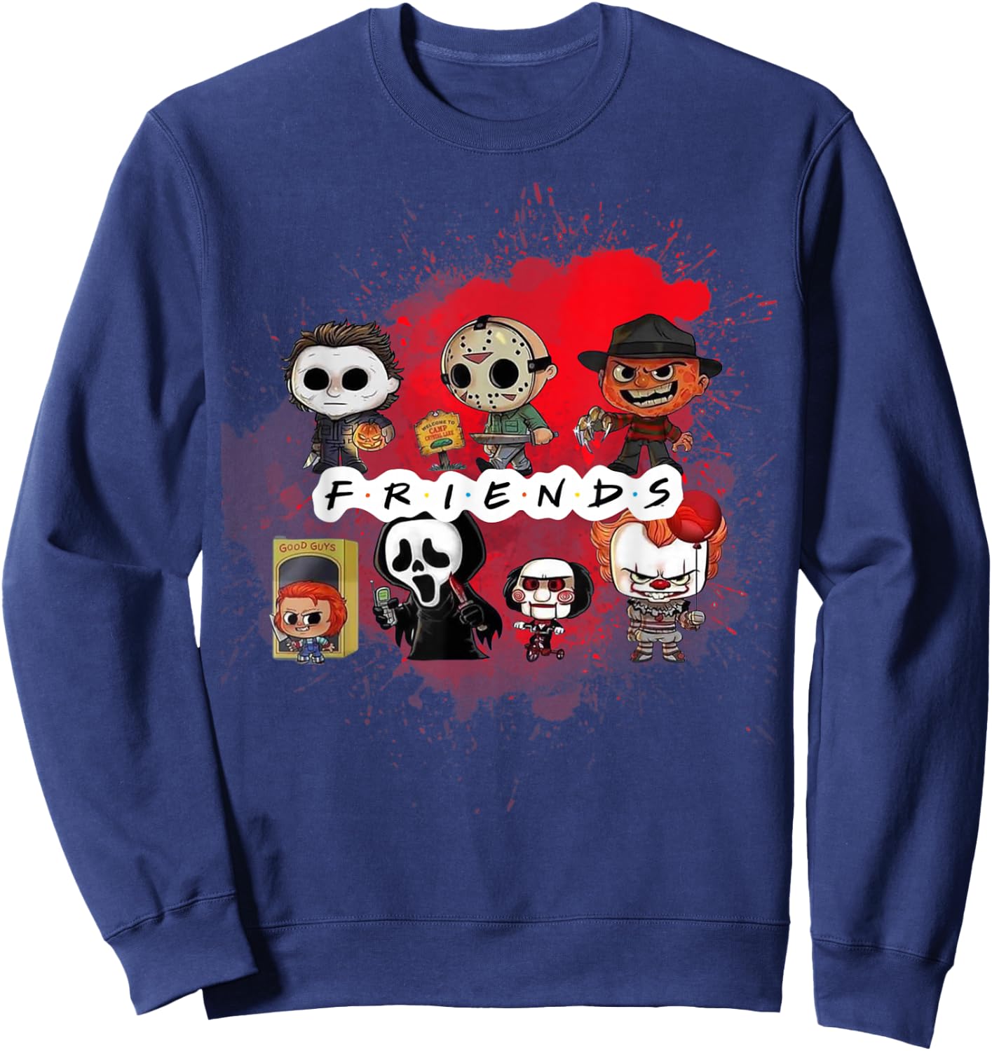 Spooky Season Horror Villain Friends Fall Fun Sweatshirt - Sweatshirt | Navy