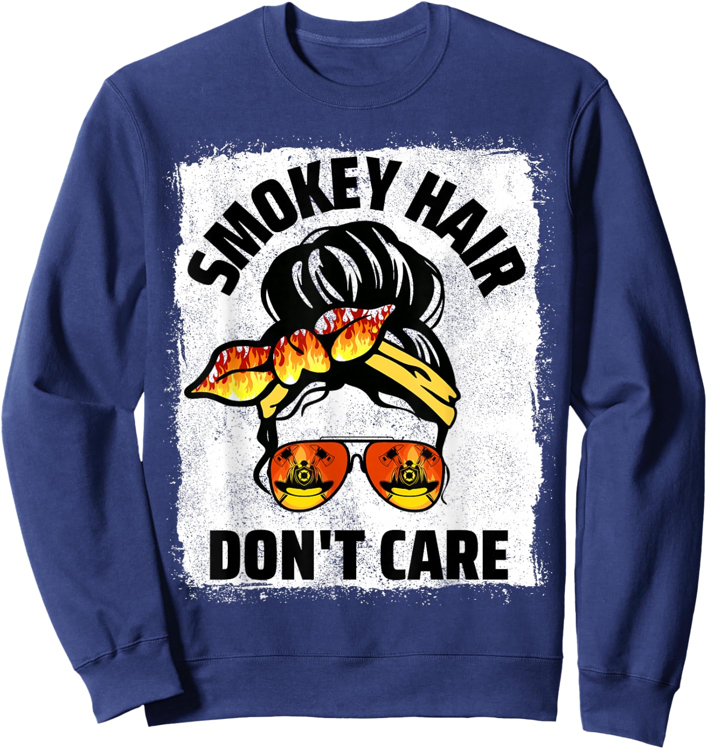Firefighting Hair Don't Care Messy Bun Firefighter Women Sweatshirt - Sweatshirt | Navy