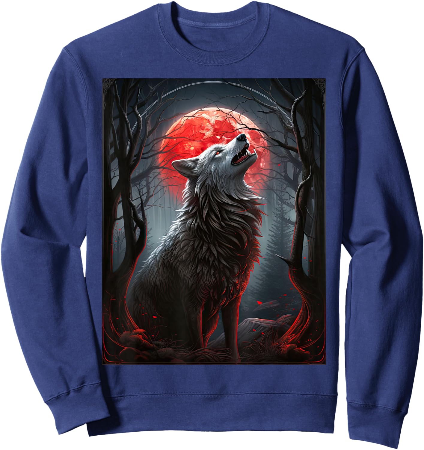 Wolf in a forest howling at the Moon Fantasy Art Wildlife Sweatshirt - Sweatshirt | Navy