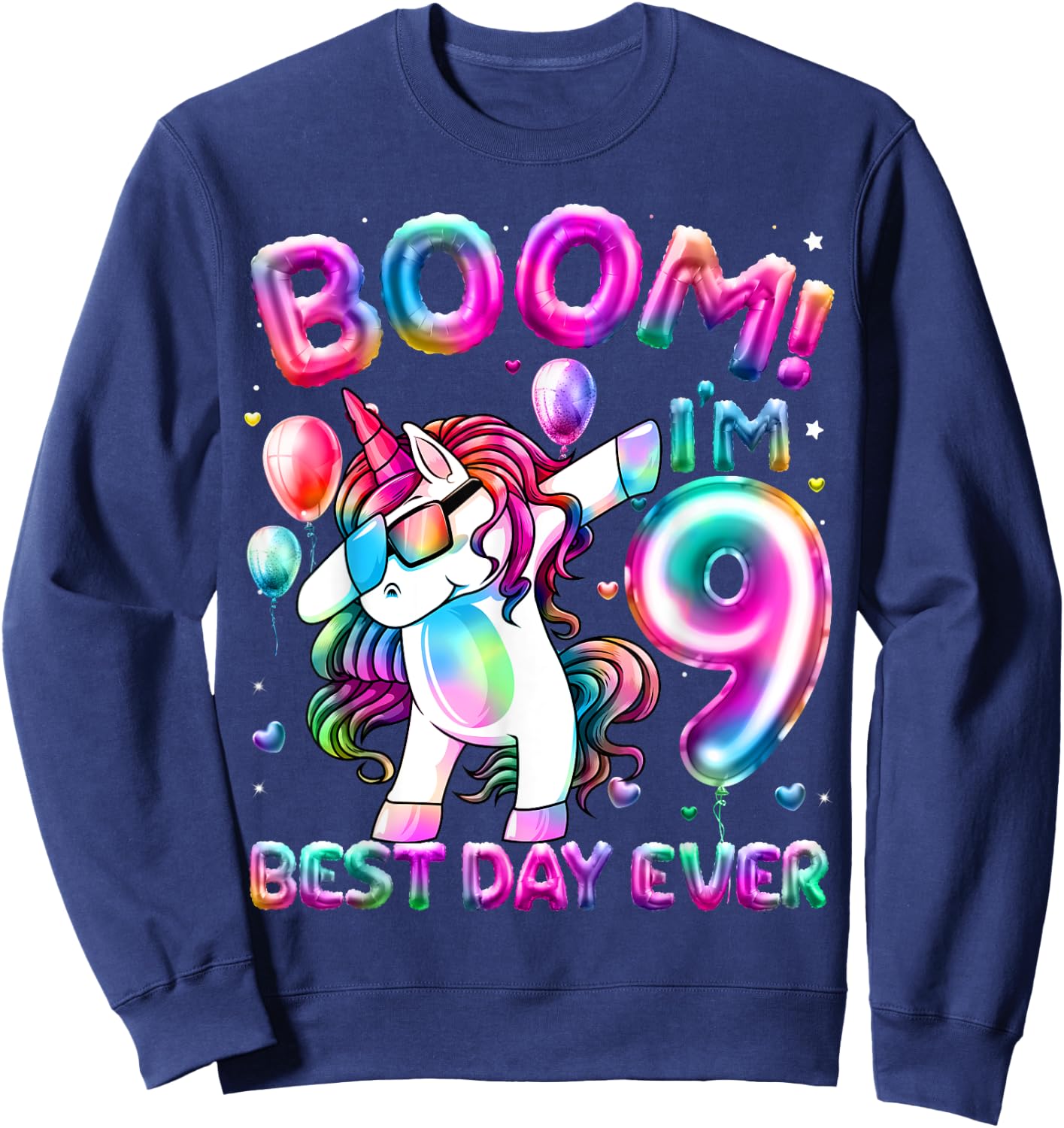 9 Years Old Dabbing Unicorn Gifts 9th Birthday Girl Party Sweatshirt - Sweatshirt | Navy