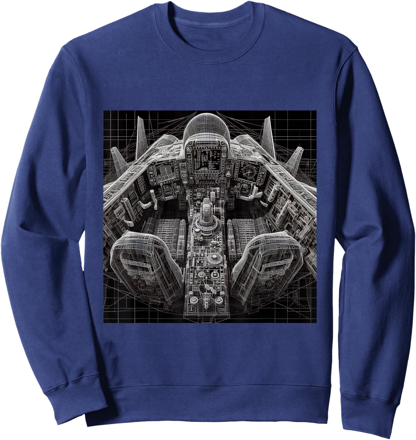 F14 Tomcat Jet Fighter Cockpit Wireframe Blueprint Sweatshirt - Sweatshirt | Navy